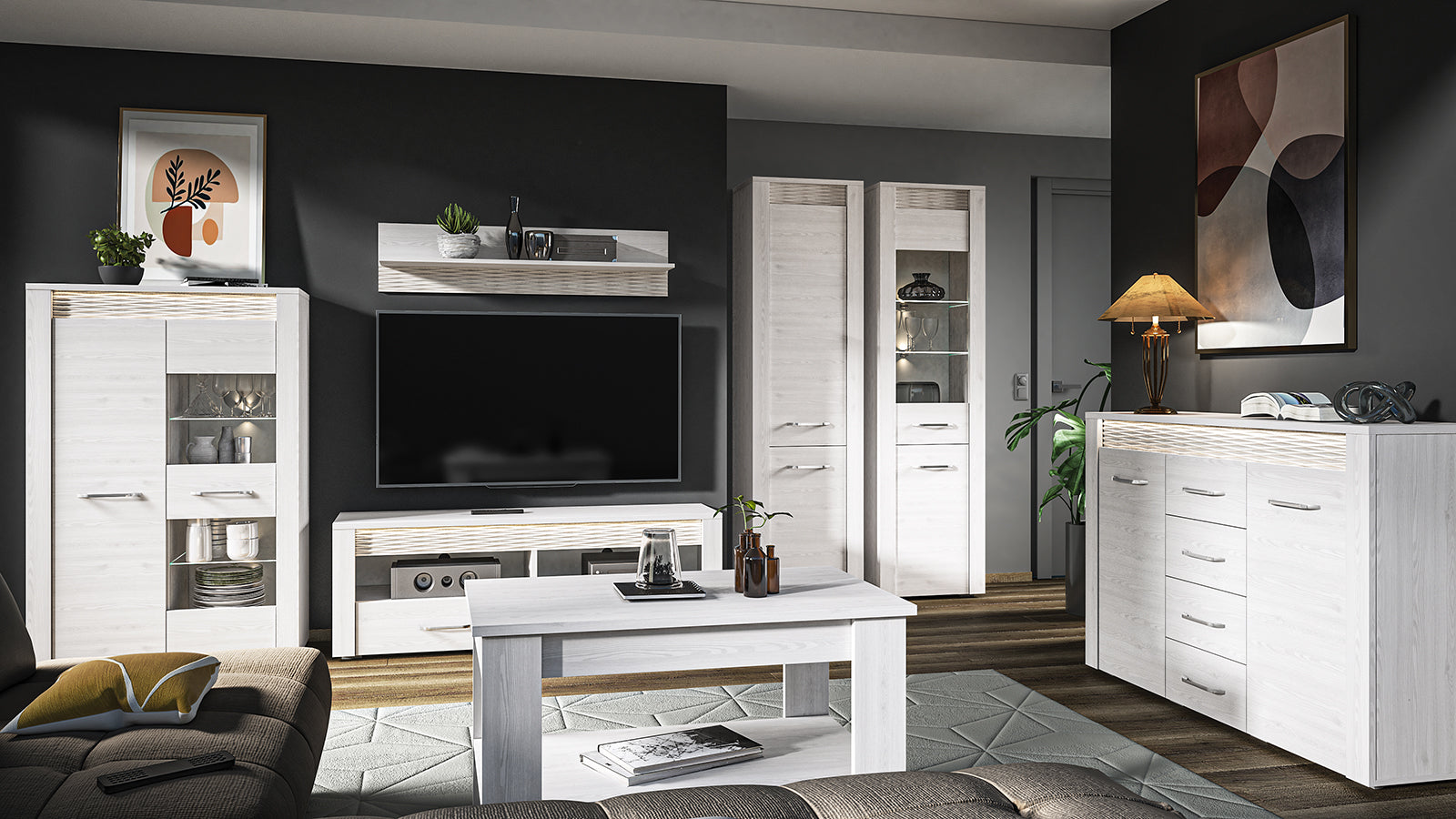 Meuble TV en Pin Enneigé avec Design Moderne et Fonctionnalité Optimale