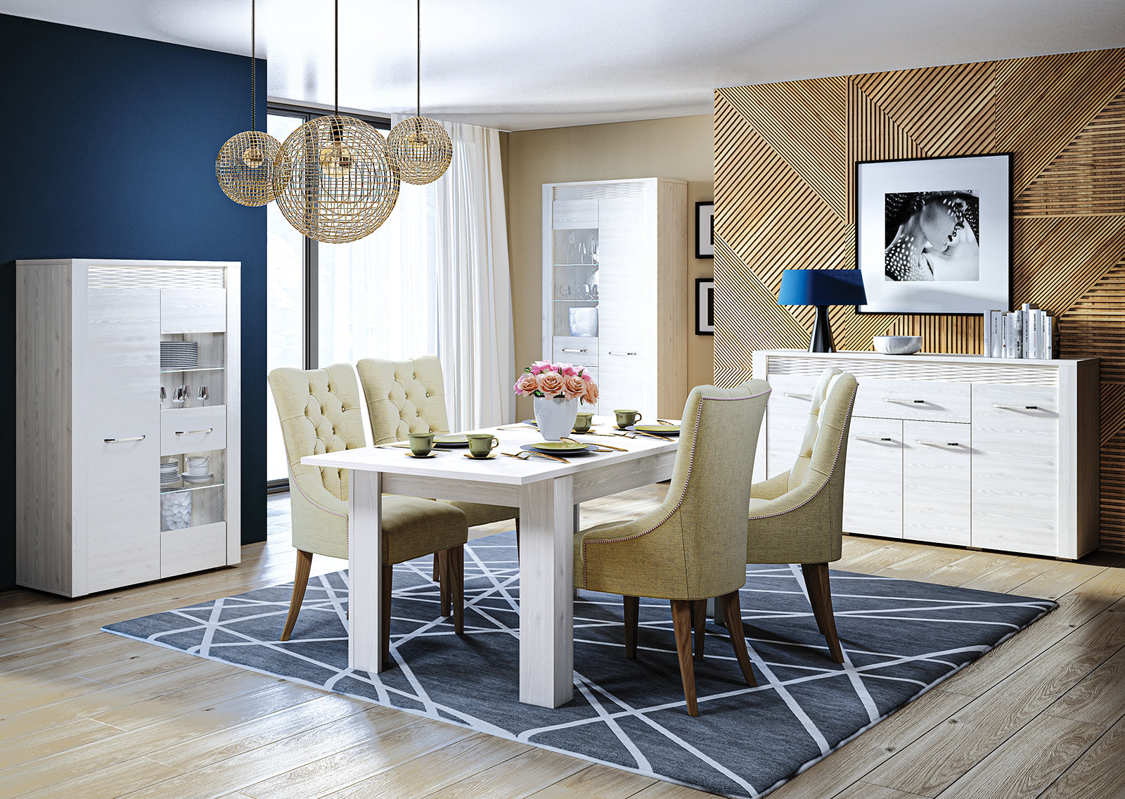 Buffet Moderne en Pin Enneigé avec Tiroirs Spacieux - Rangement Pratique et Design Épuré