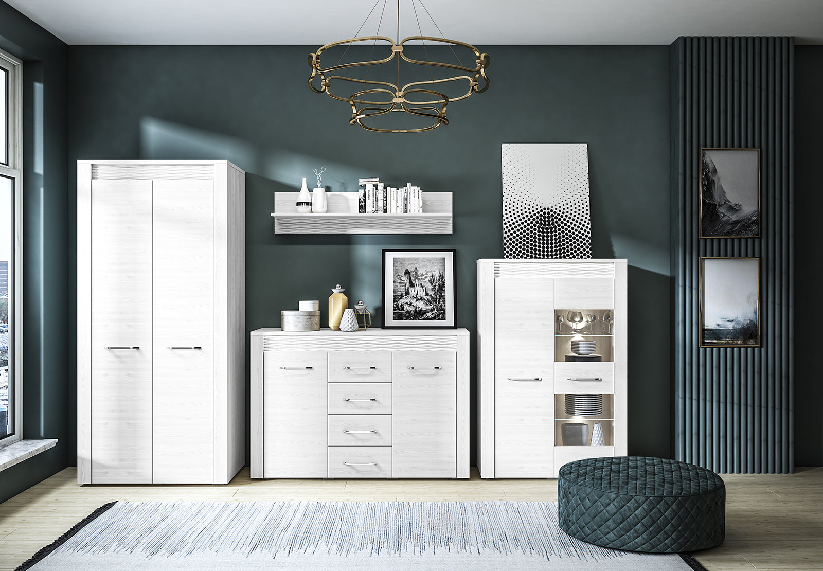 Armoire en Pin Enneigé avec Bordure ABS - Résistante aux Rayures et Humidité, Design Élégant