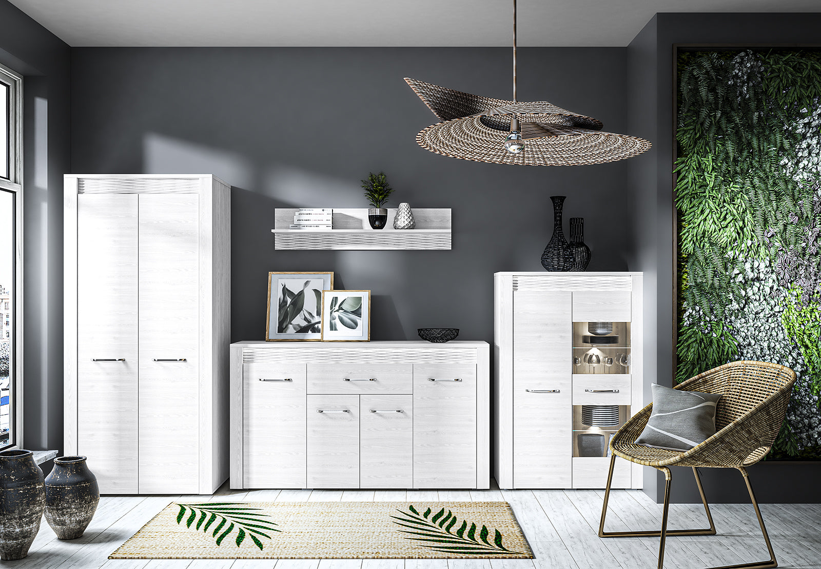 Armoire en Pin Enneigé avec Bordure ABS - Résistante aux Rayures et Humidité, Design Élégant