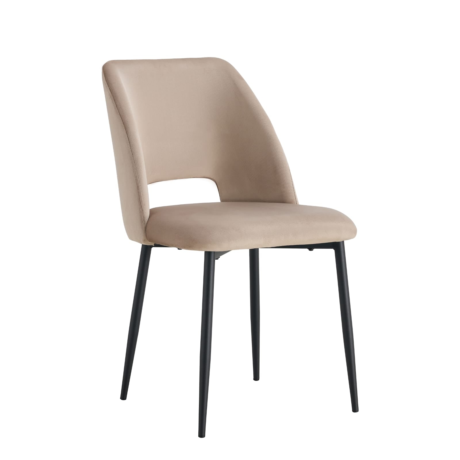 Lot de 4 chaises Mila – Revêtement doudou, velours ou tissu sergé – Pieds métal noir ou chrome