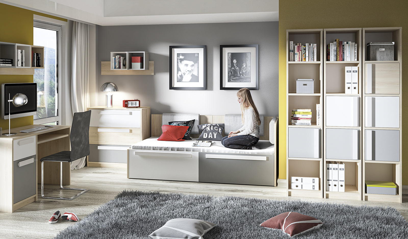 Buffet moderne en Hêtre Fjord et Blanc avec tiroirs renforcés - Design élégant et pratique pour un rangement optimisé