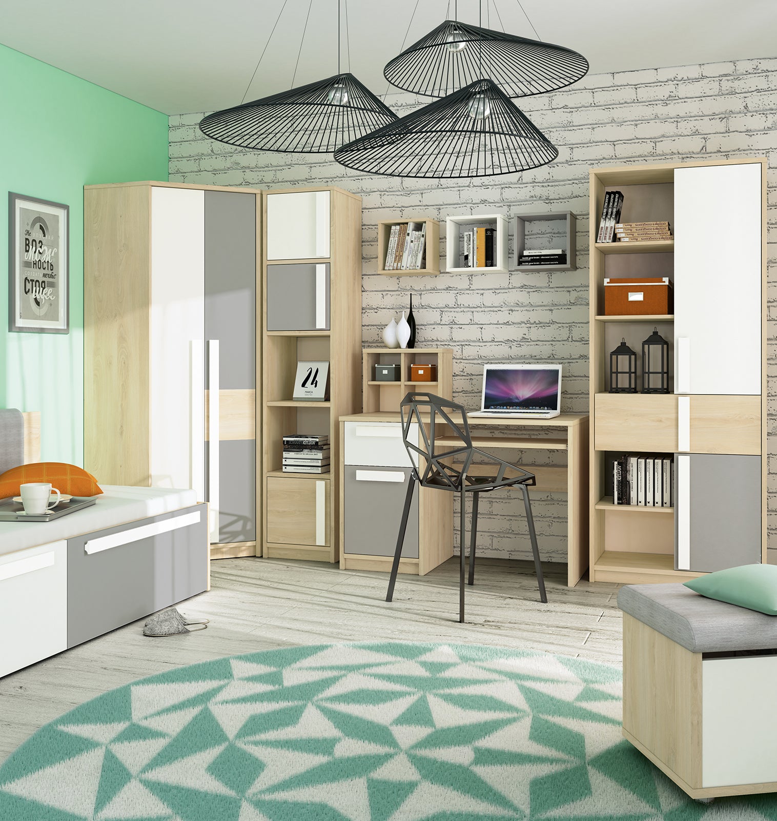 Etagère d'Angle Moderne Hêtre Fjord + Blanc avec Tiroirs Renforcés | Rangement Optimisé et Design Contemporain