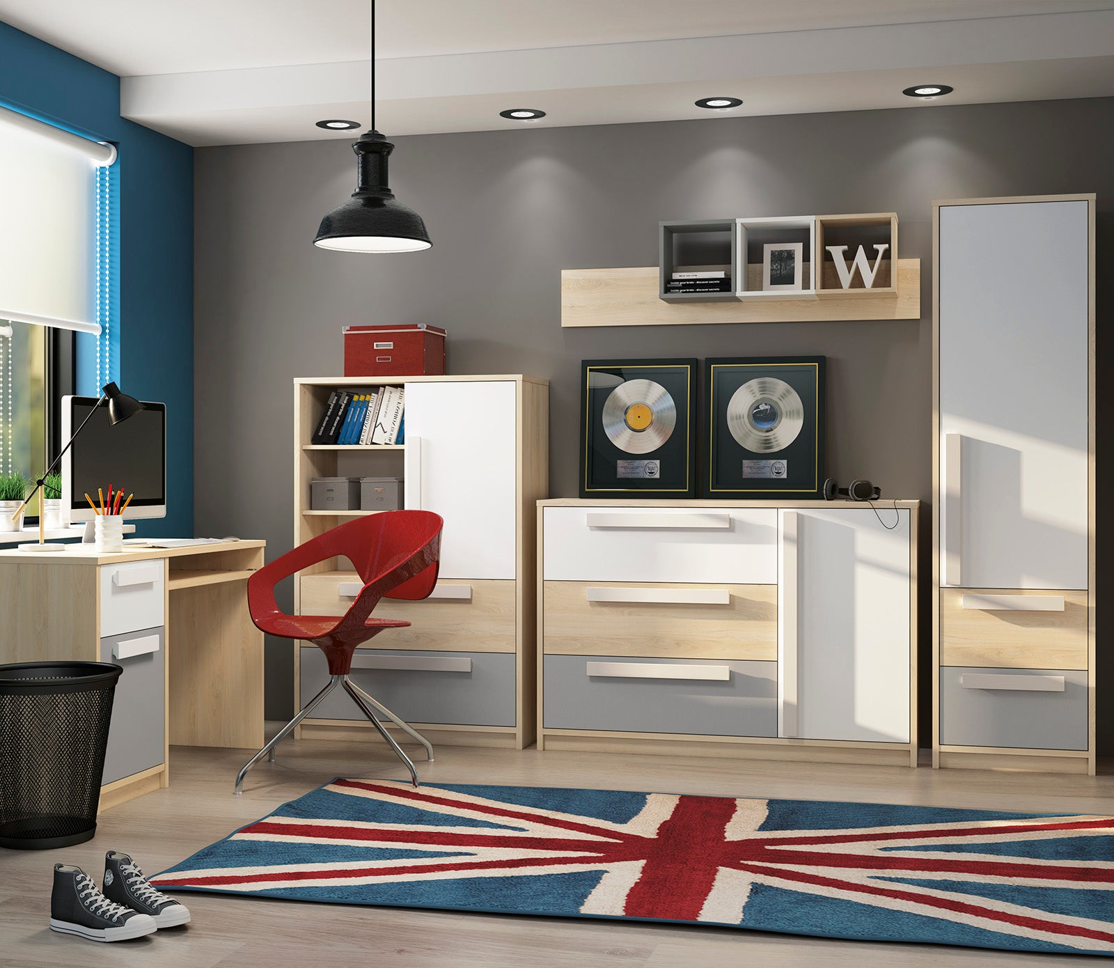 Buffet moderne en Hêtre Fjord et Blanc avec tiroirs renforcés - Design élégant et rangement optimisé