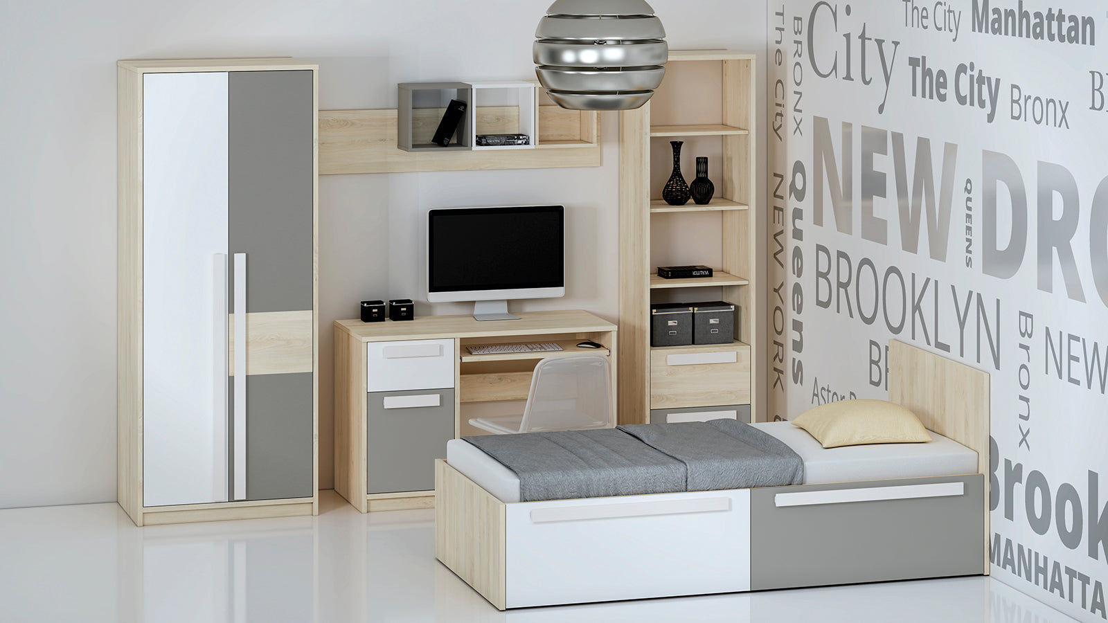 Étagère moderne Hêtre Fjord et Blanc avec bordure ABS - Design élégant et fonctionnel