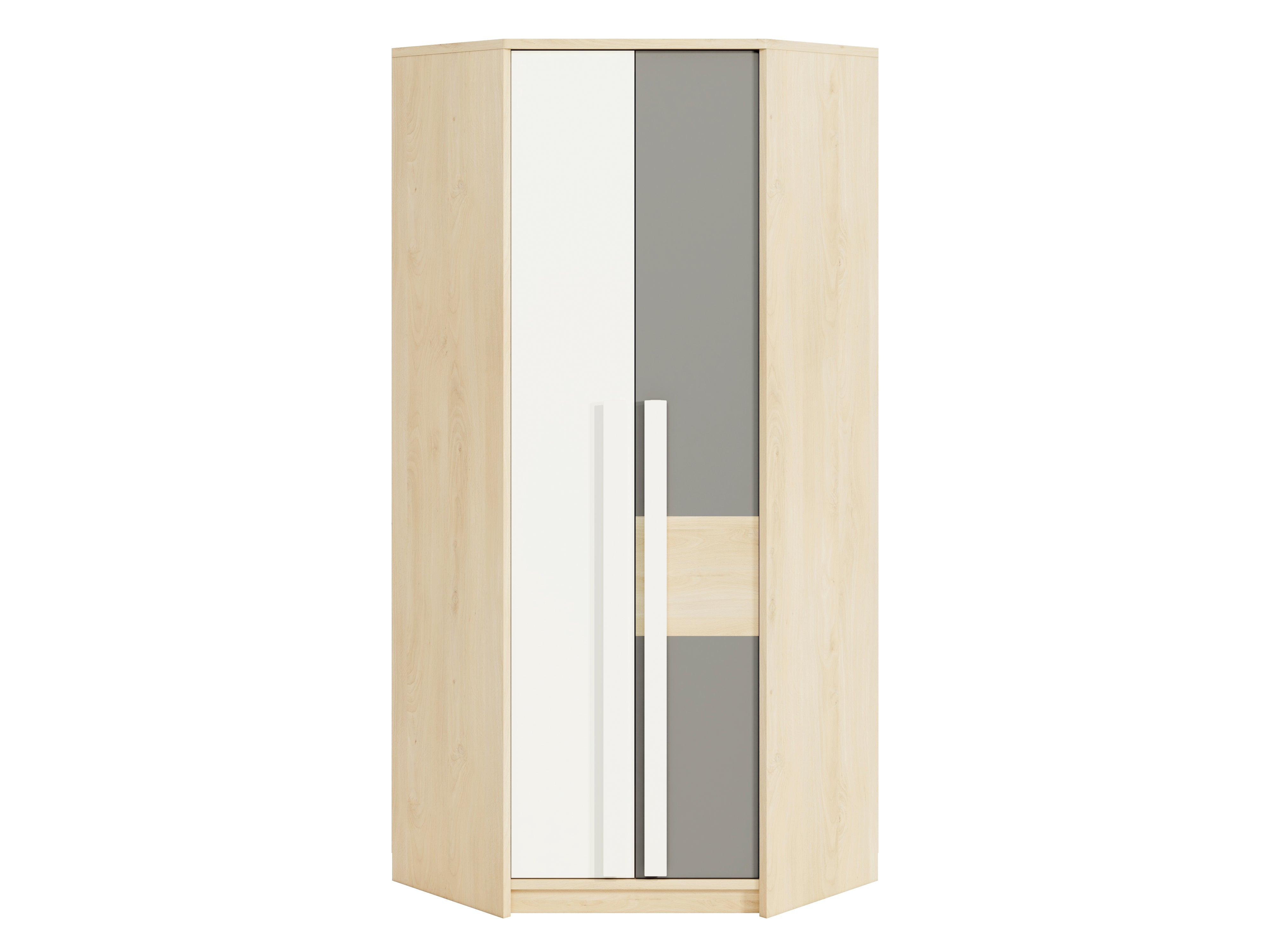 Armoire d’Angle Moderne en Hêtre Fjord et Blanc – Rangement Gain de Place avec Finition Résistante