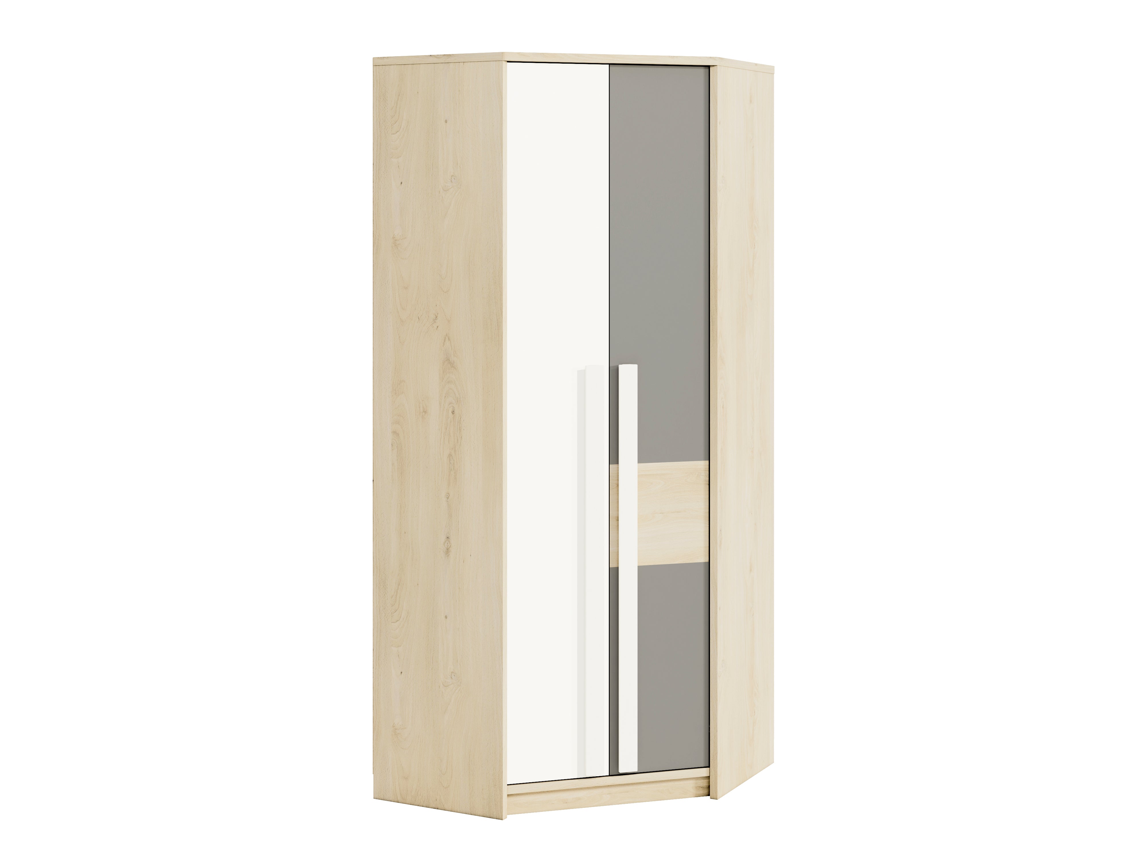 Armoire d’Angle Moderne en Hêtre Fjord et Blanc – Rangement Gain de Place avec Finition Résistante