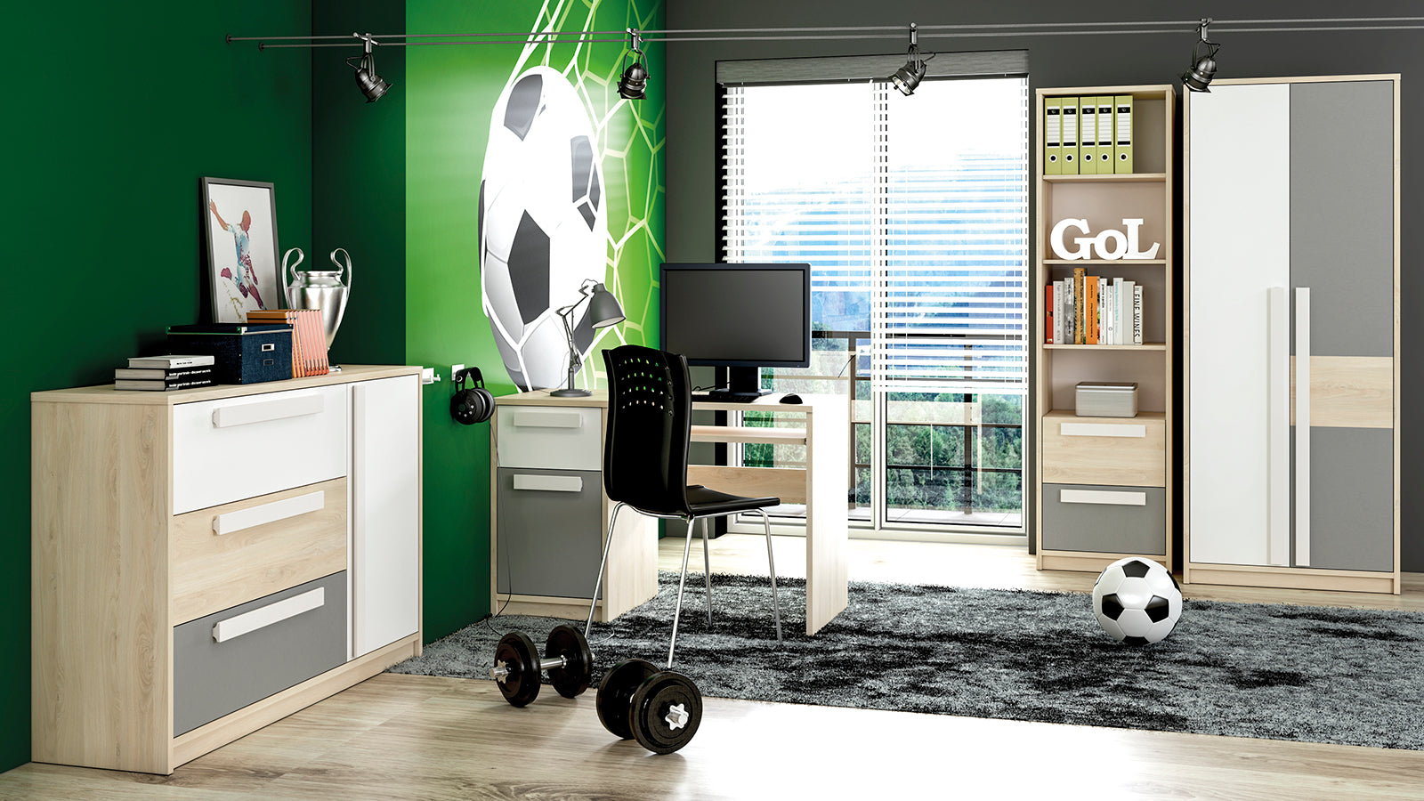 Armoire d'angle moderne Hêtre Fjord, Blanc & Gris Platine – Rangement optimisé avec bordure ABS, résistant à l'humidité et aux rayures