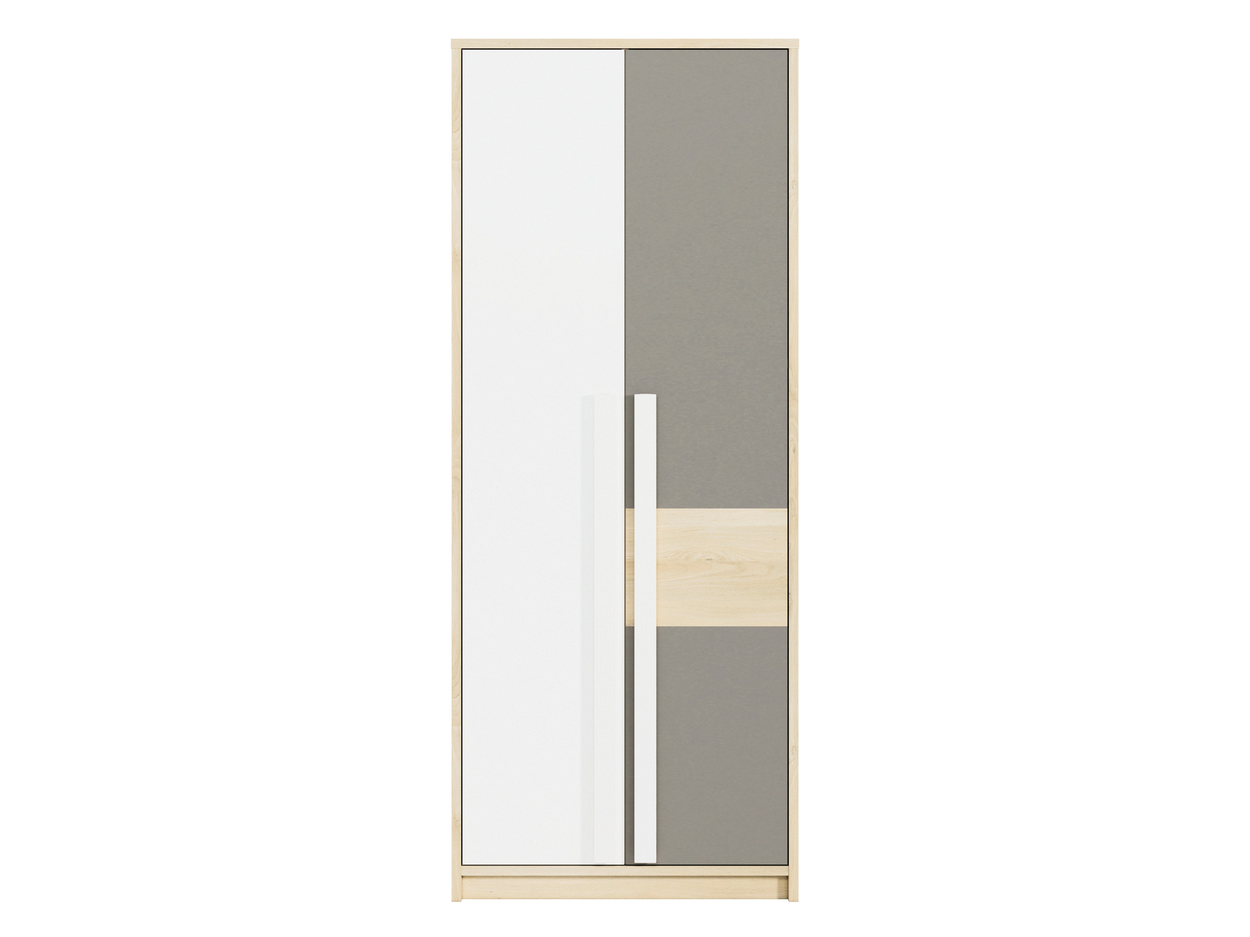 Armoire d'angle moderne Hêtre Fjord, Blanc & Gris Platine – Rangement optimisé avec bordure ABS, résistant à l'humidité et aux rayures