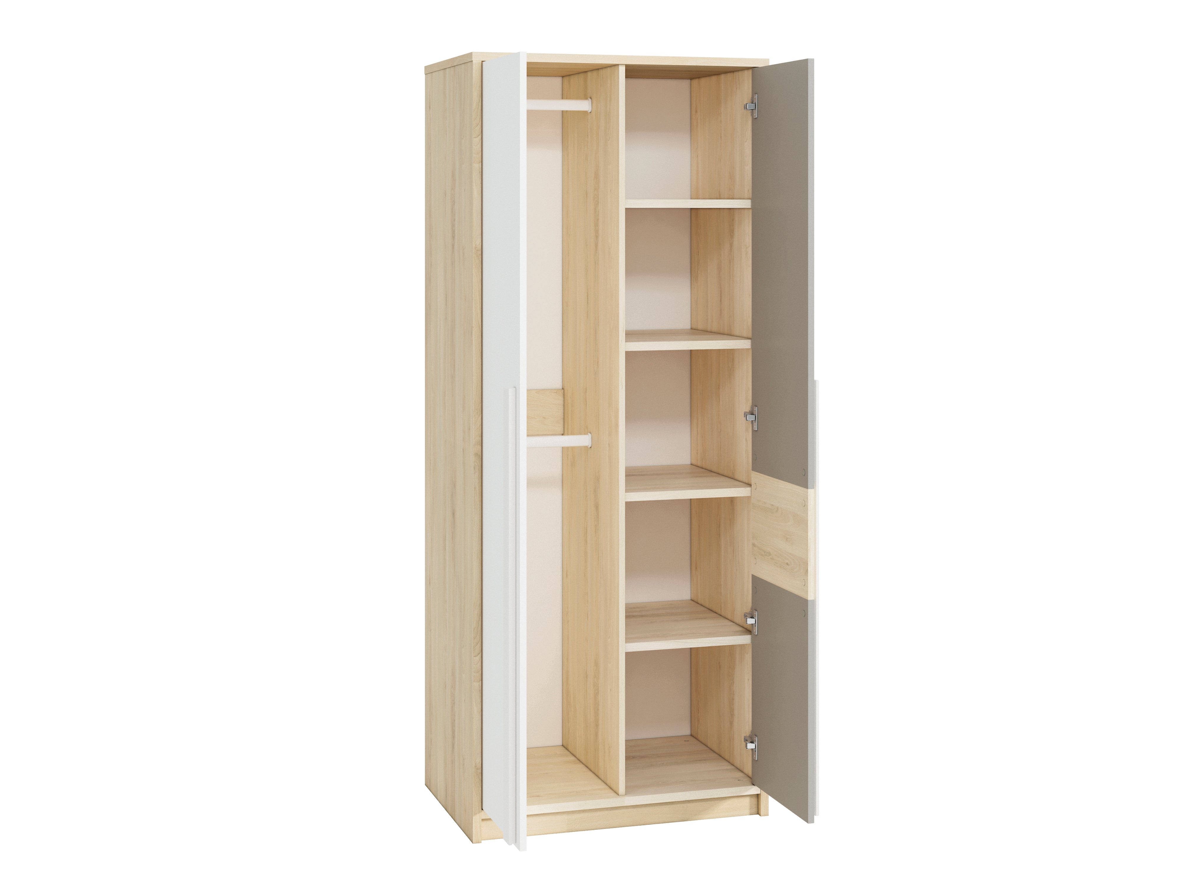 Armoire d'angle moderne Hêtre Fjord, Blanc & Gris Platine – Rangement optimisé avec bordure ABS, résistant à l'humidité et aux rayures