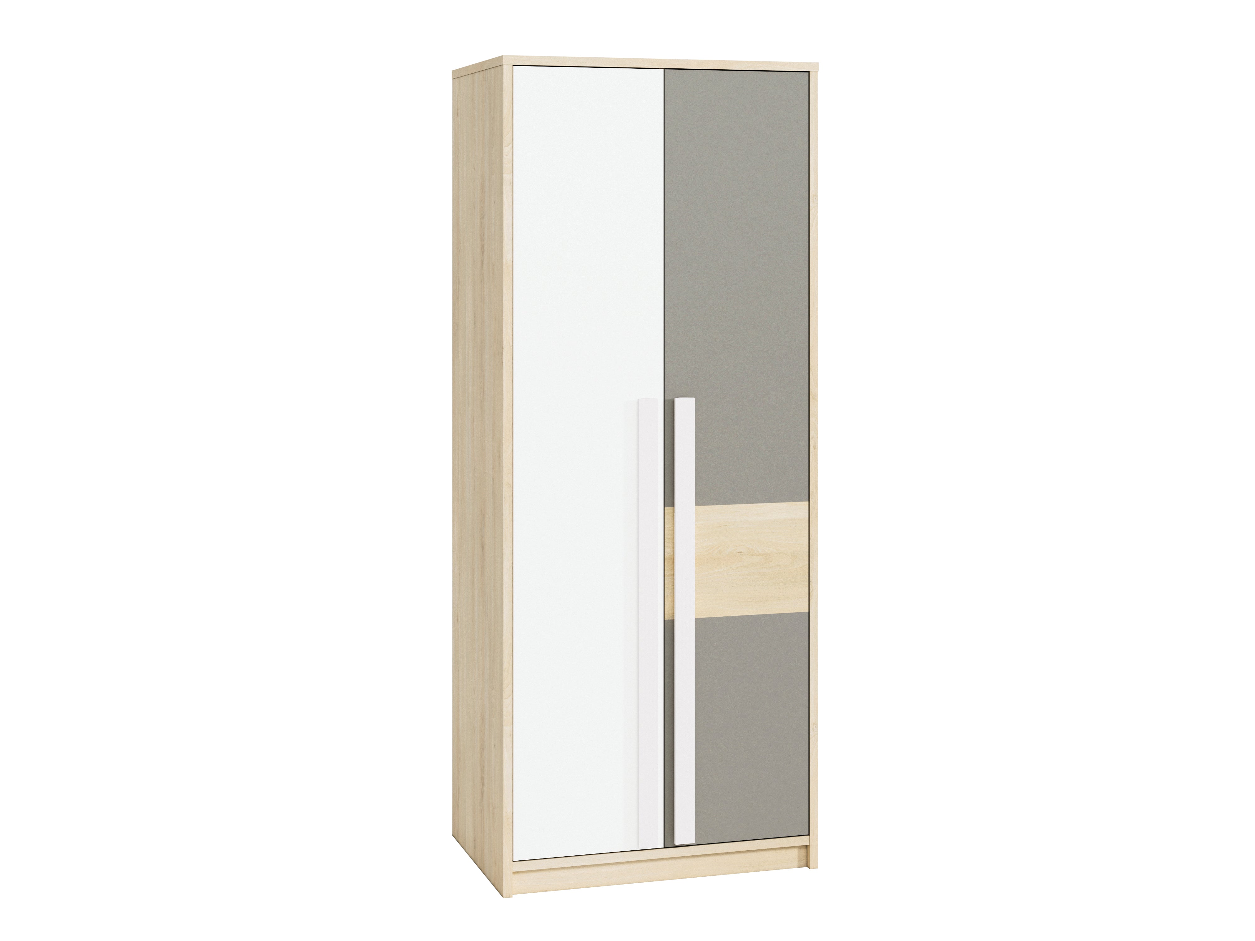 Armoire d'angle moderne Hêtre Fjord, Blanc & Gris Platine – Rangement optimisé avec bordure ABS, résistant à l'humidité et aux rayures