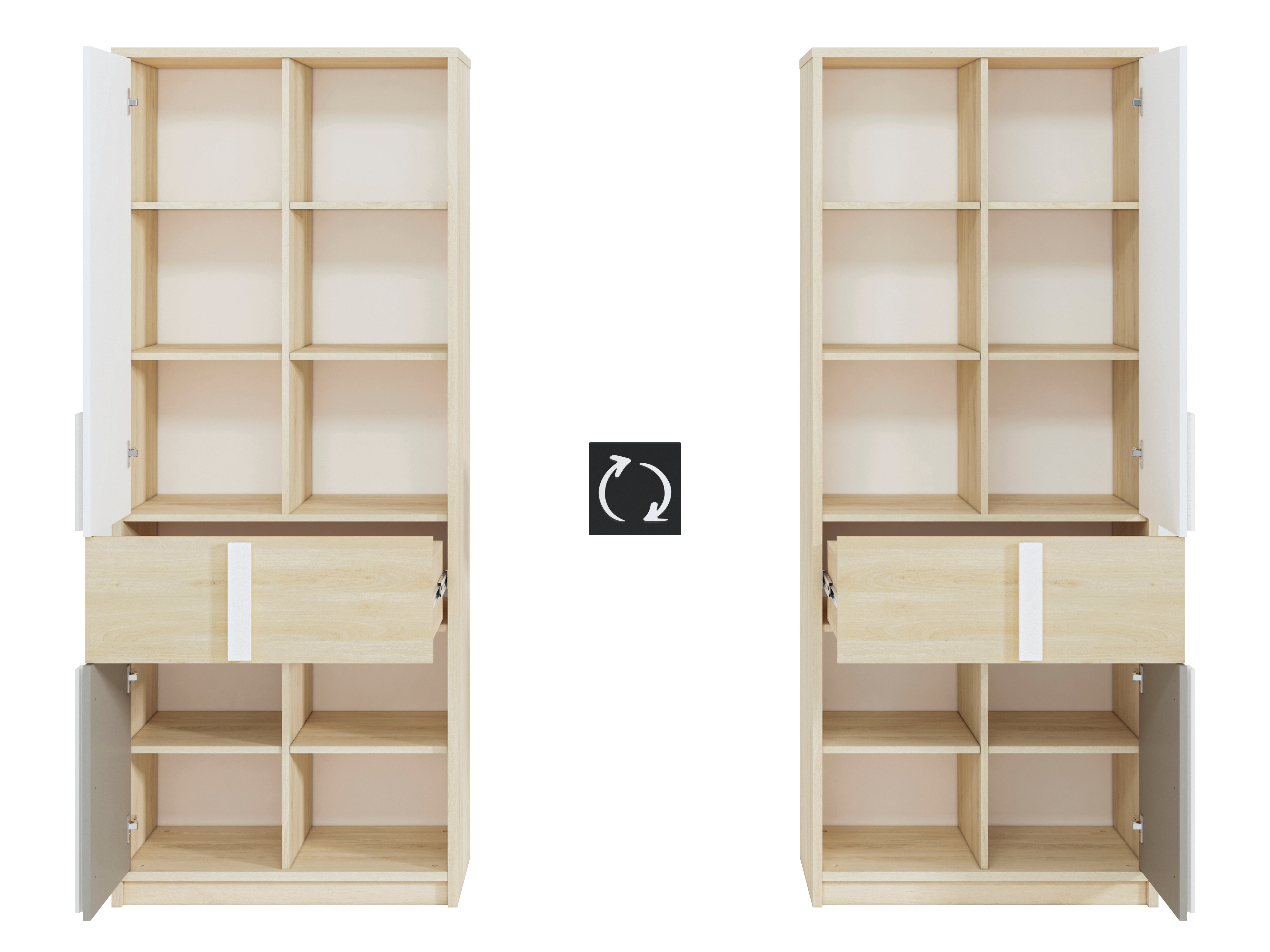 Etagère d'Angle Moderne Hêtre Fjord + Blanc avec Tiroirs Renforcés | Rangement Optimisé et Design Contemporain