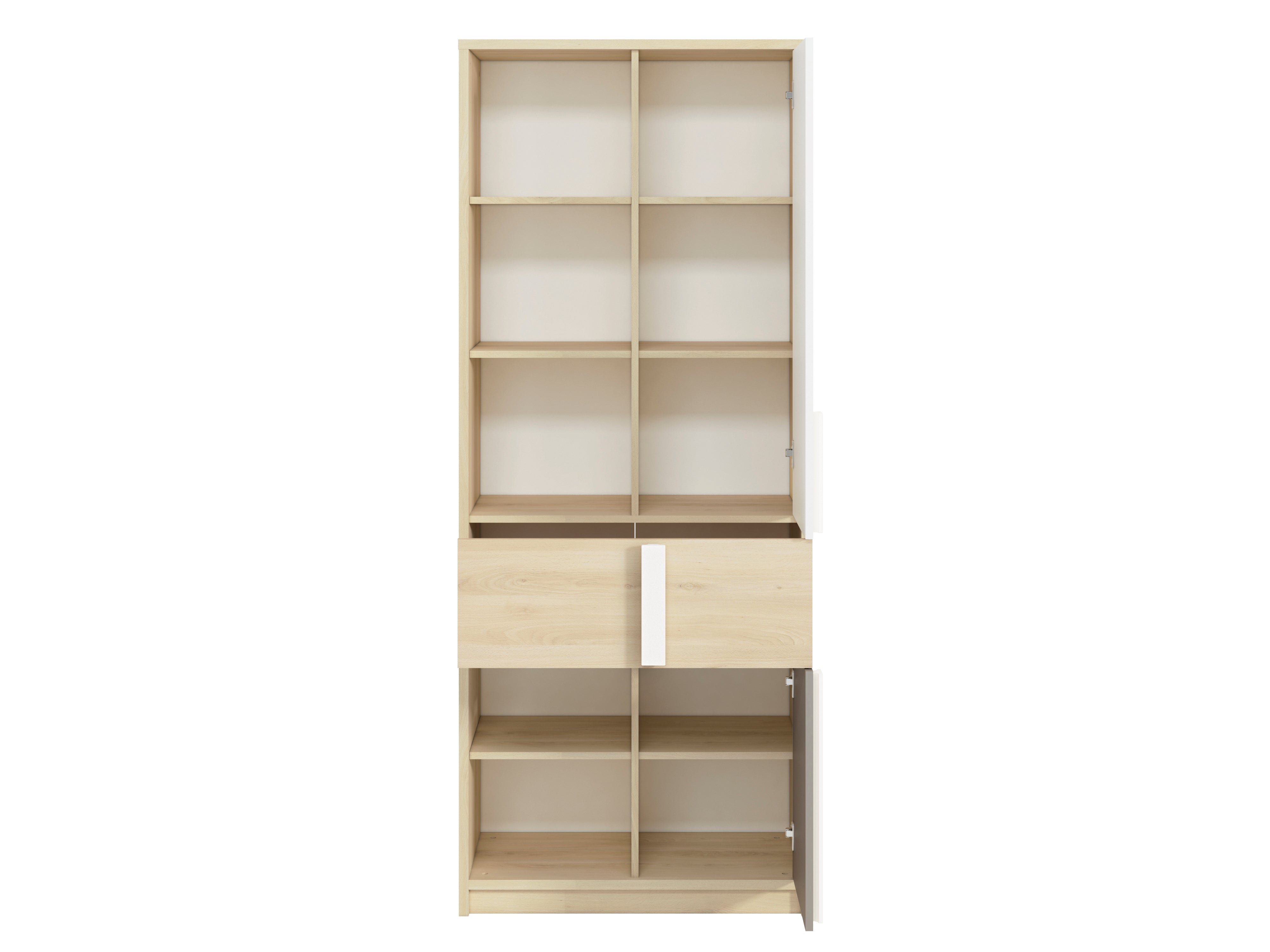 Etagère d'Angle Moderne Hêtre Fjord + Blanc avec Tiroirs Renforcés | Rangement Optimisé et Design Contemporain