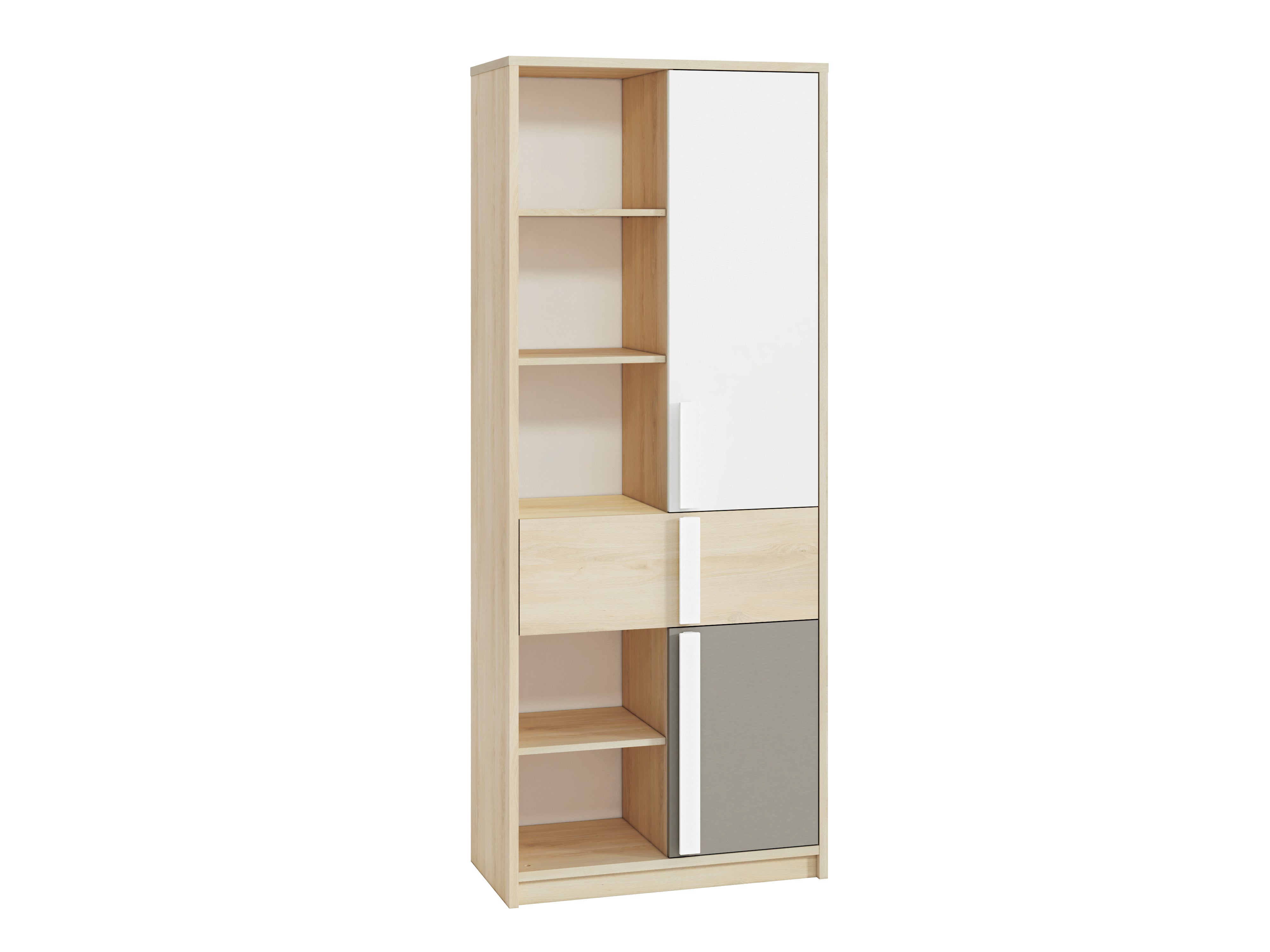 Etagère d'Angle Moderne Hêtre Fjord + Blanc avec Tiroirs Renforcés | Rangement Optimisé et Design Contemporain