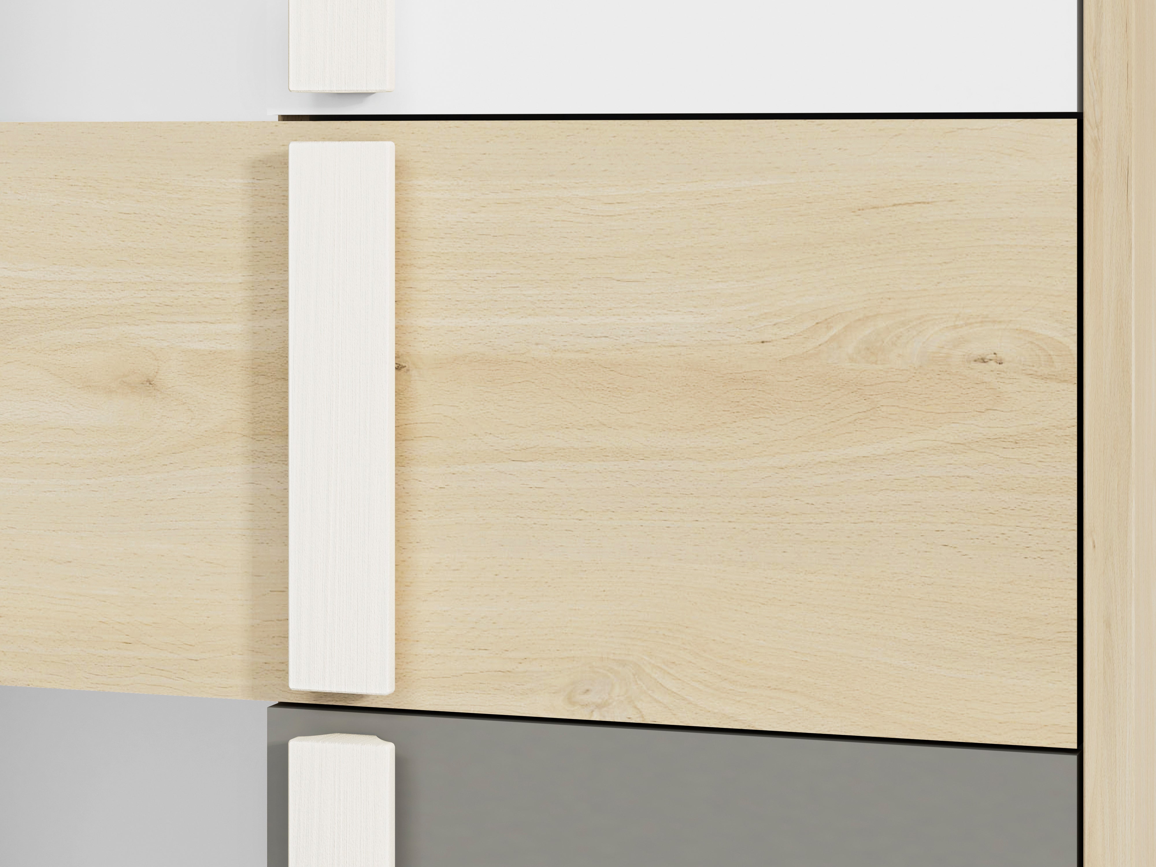 Etagère d'Angle Moderne Hêtre Fjord + Blanc avec Tiroirs Renforcés | Rangement Optimisé et Design Contemporain