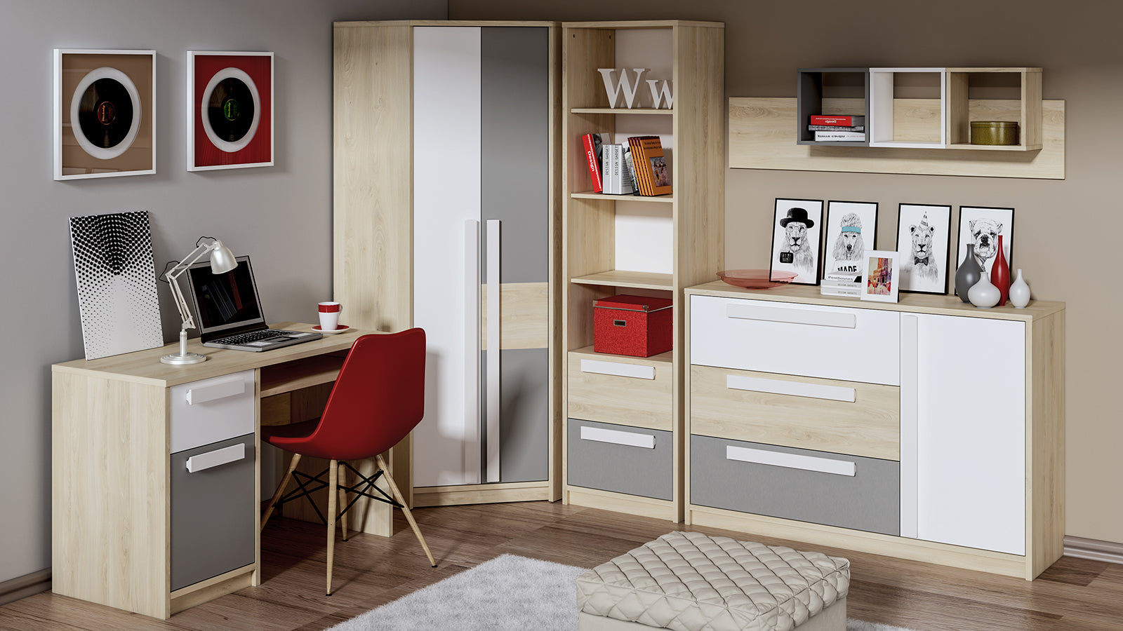 Buffet moderne en Hêtre Fjord et Blanc avec tiroirs renforcés - Design élégant et rangement optimisé