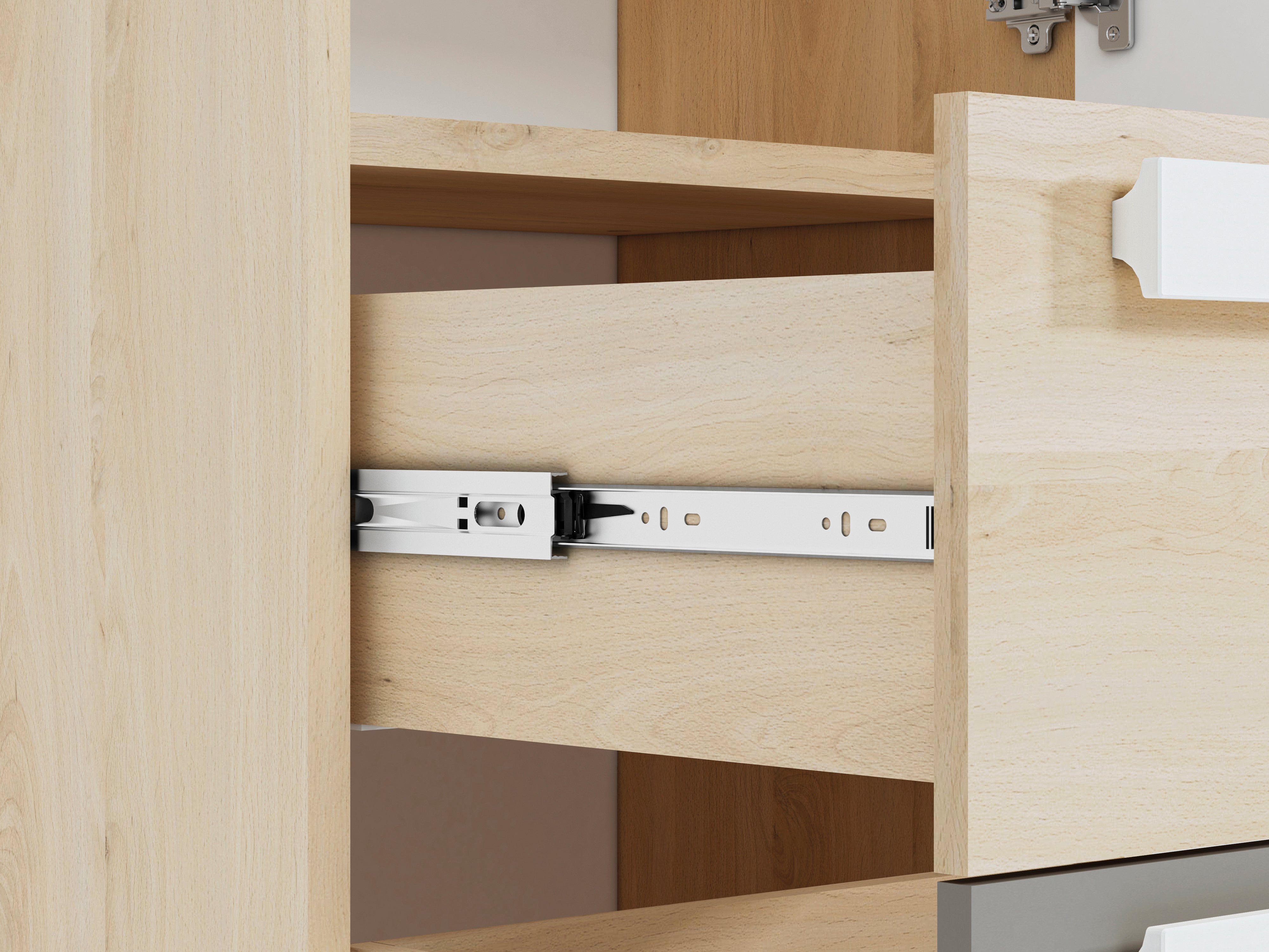 Chiffonnier d'Angle Moderne Hêtre Fjord + Blanc | Rangement Fonctionnel avec Tiroirs Renforcés | Design Contemporain et Résistant