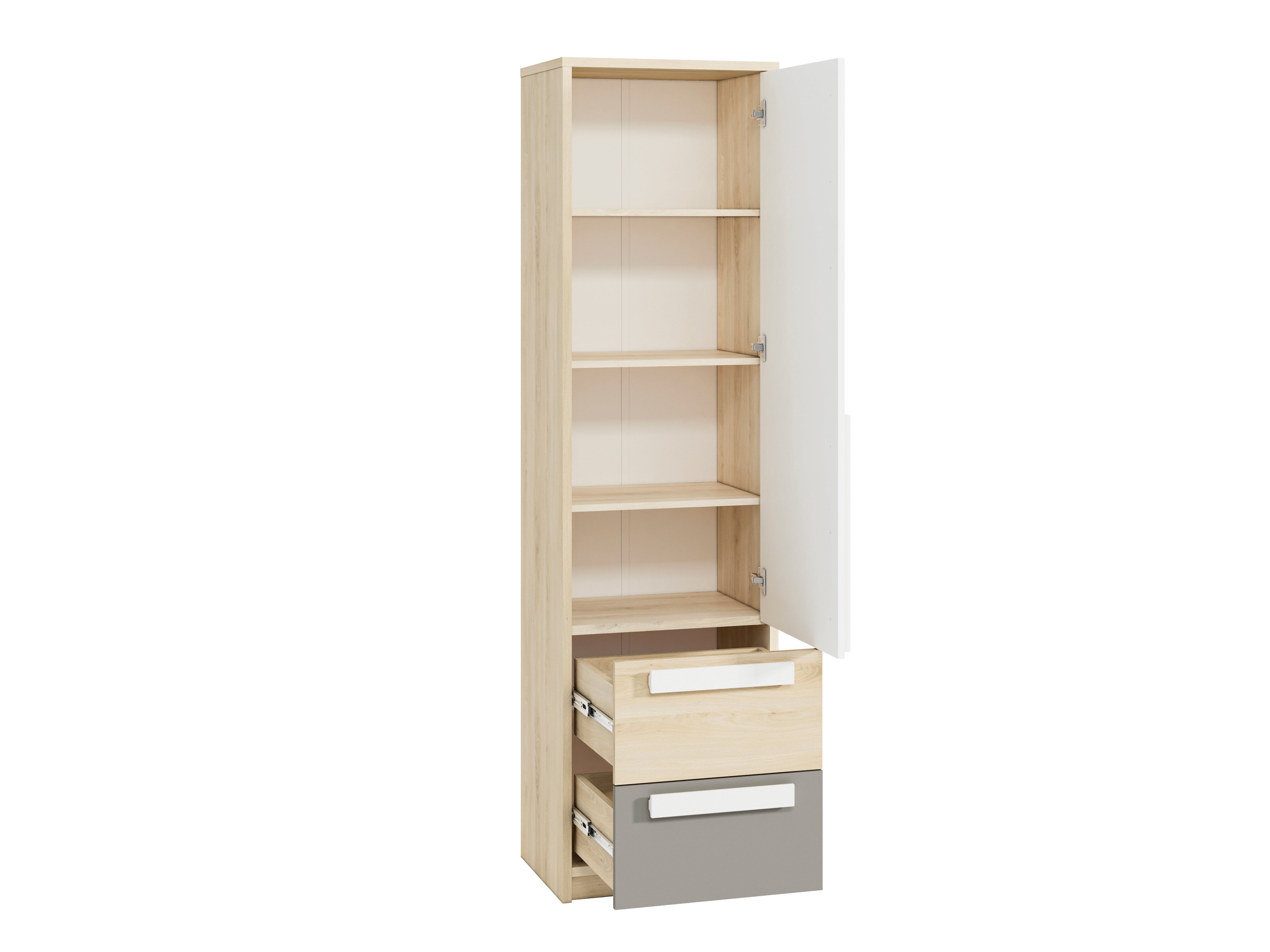 Chiffonnier d'Angle Moderne Hêtre Fjord + Blanc | Rangement Fonctionnel avec Tiroirs Renforcés | Design Contemporain et Résistant