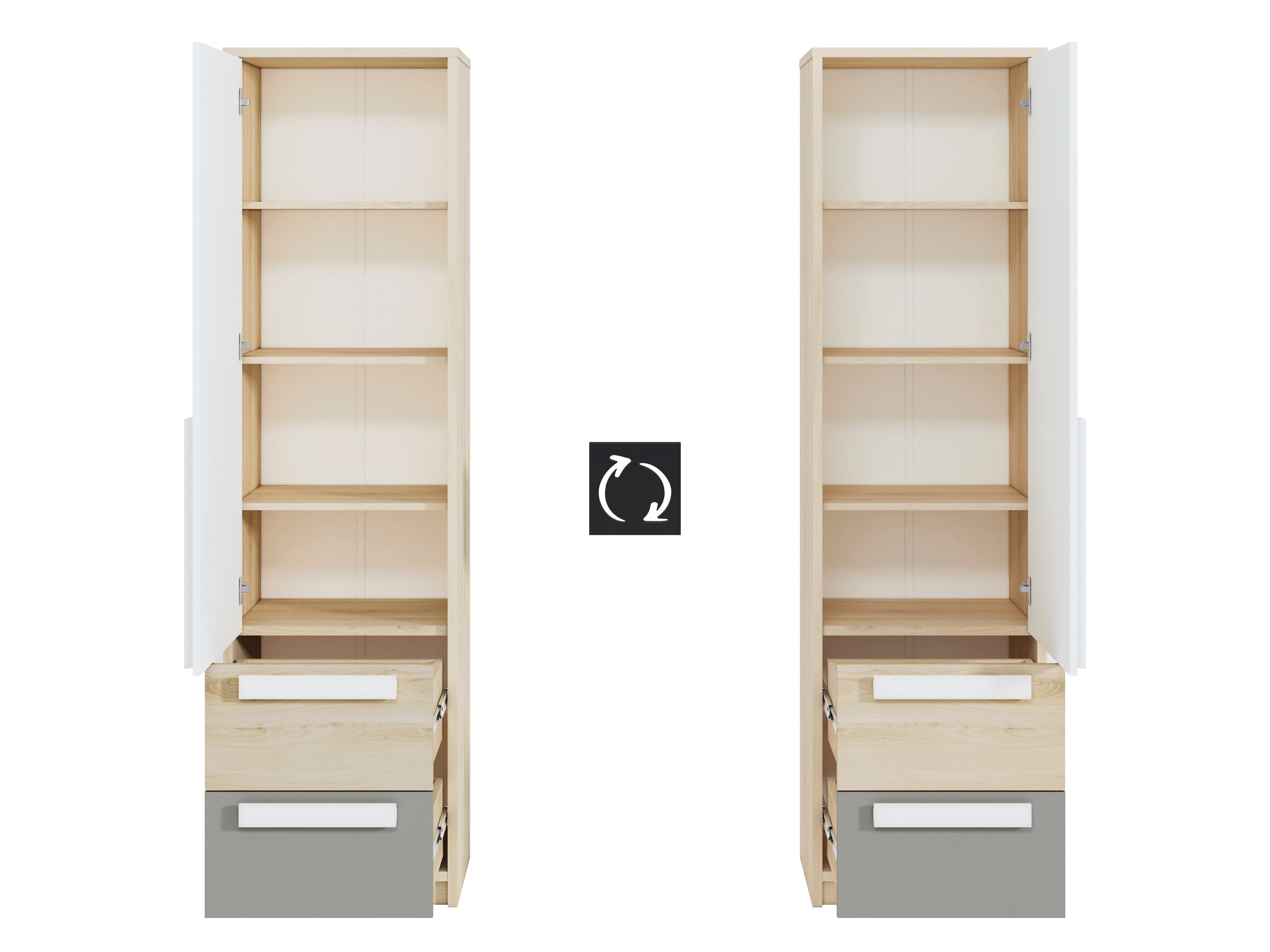 Chiffonnier d'Angle Moderne Hêtre Fjord + Blanc | Rangement Fonctionnel avec Tiroirs Renforcés | Design Contemporain et Résistant