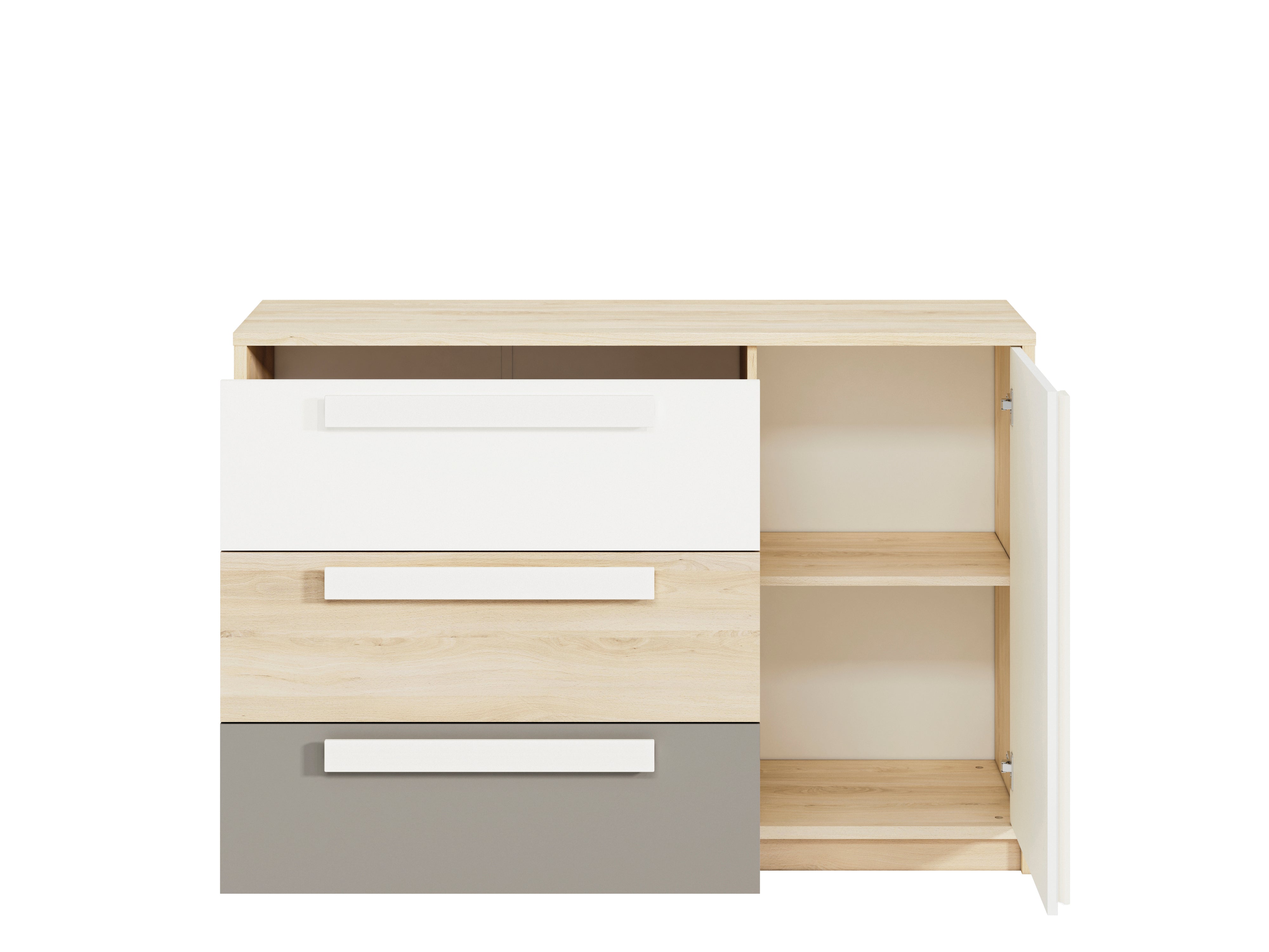 Buffet moderne en Hêtre Fjord et Blanc avec tiroirs renforcés - Design élégant et rangement optimisé