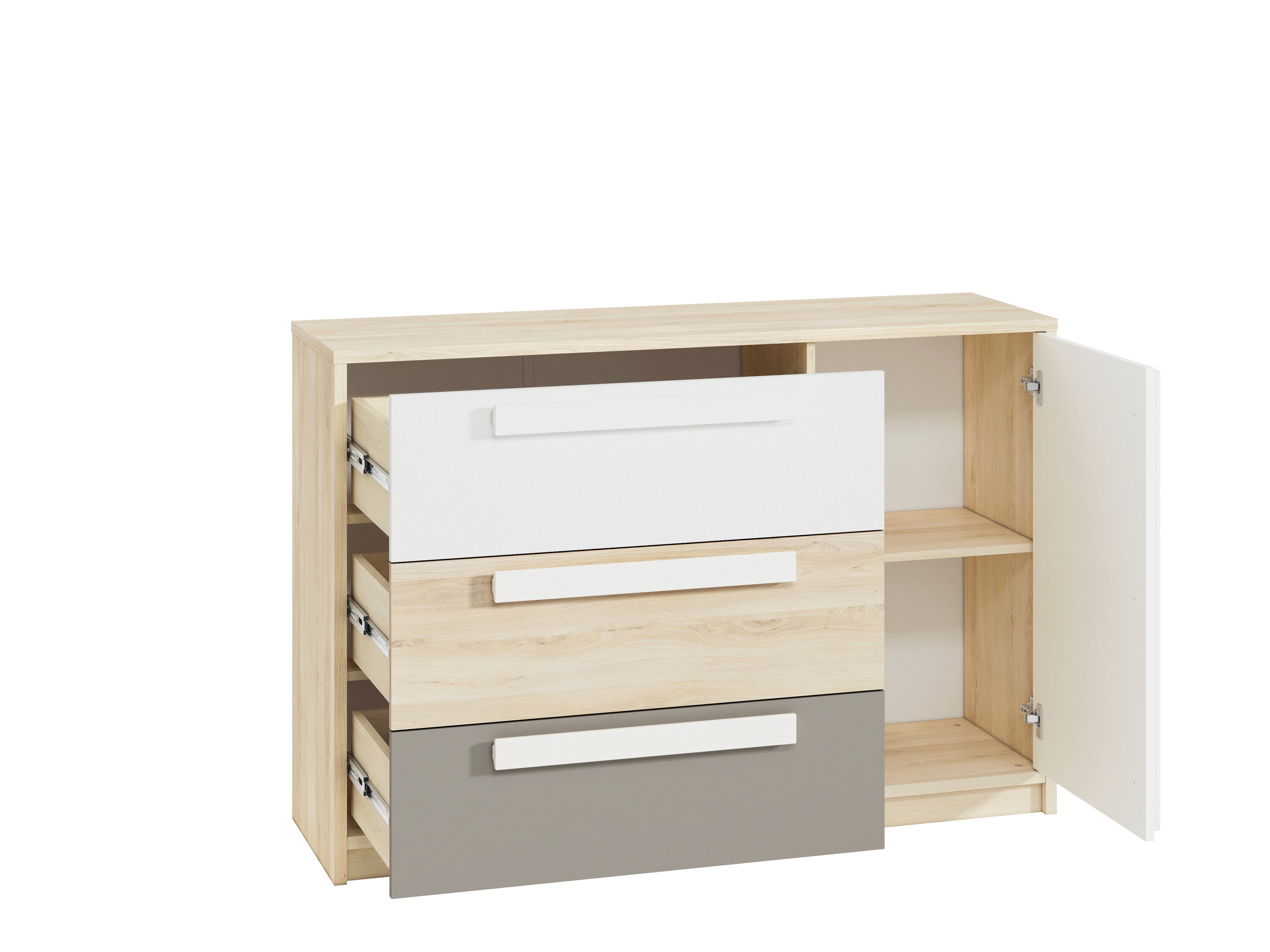 Buffet moderne en Hêtre Fjord et Blanc avec tiroirs renforcés - Design élégant et rangement optimisé