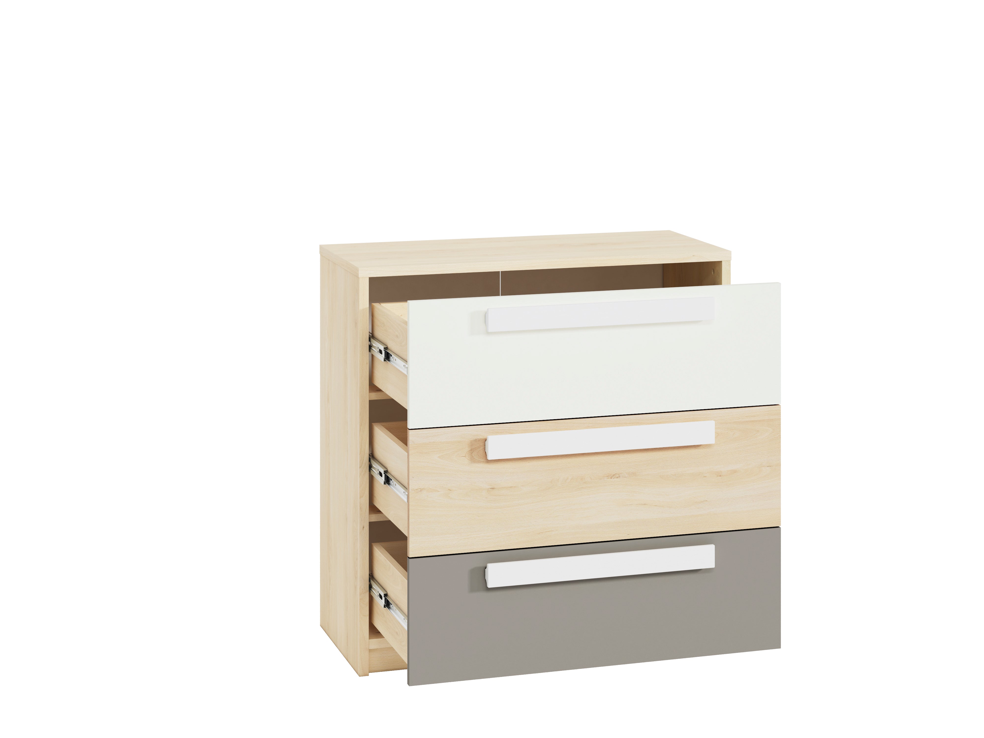 Buffet moderne en Hêtre Fjord et Blanc avec tiroirs renforcés - Design élégant et pratique pour un rangement optimisé