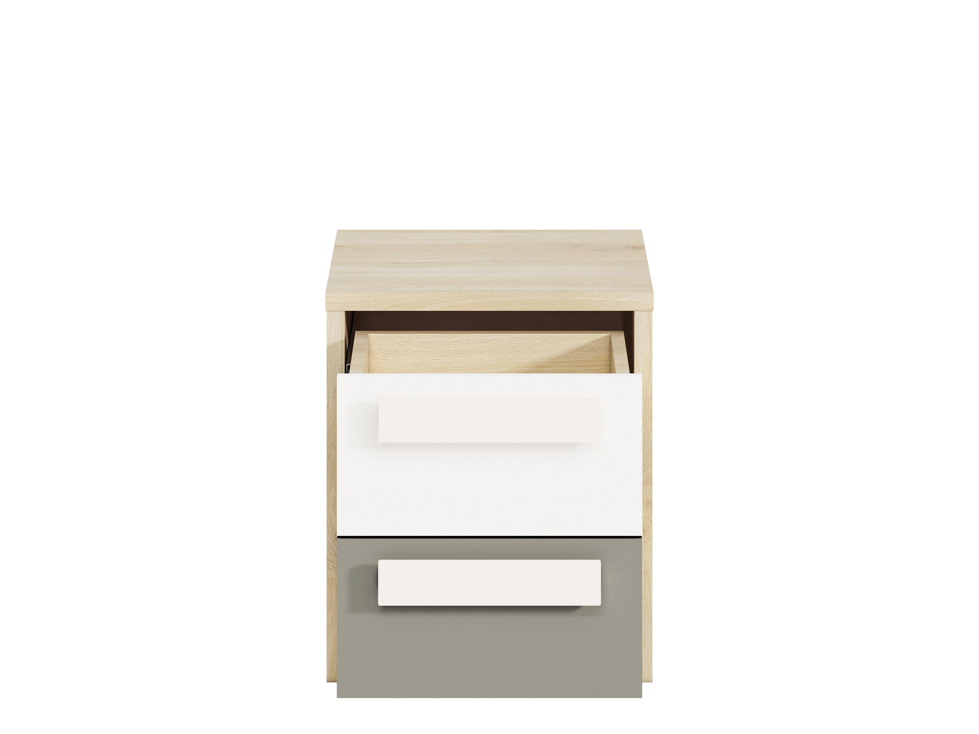 Table de chevet moderne Hêtre Fjord + Blanc avec tiroir, finition haute qualité, bordure ABS