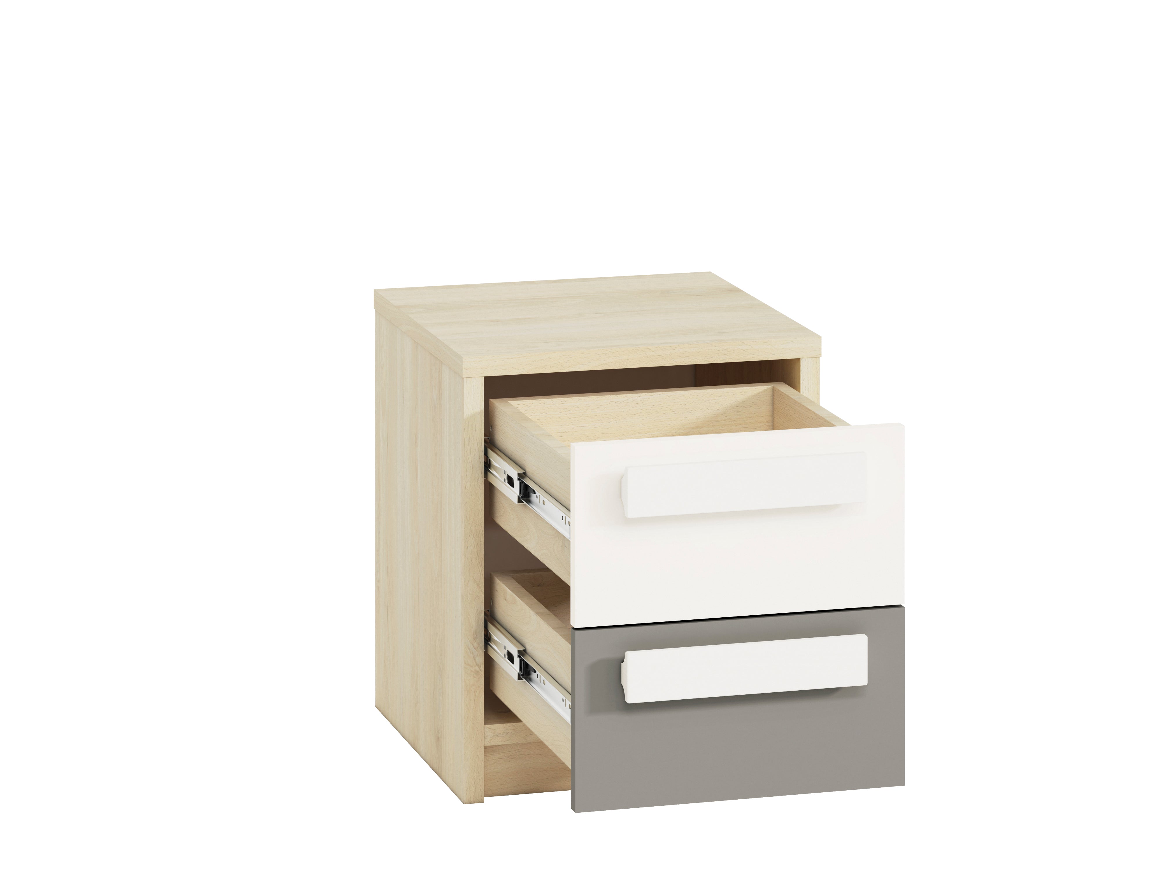 Table de chevet moderne Hêtre Fjord + Blanc avec tiroir, finition haute qualité, bordure ABS