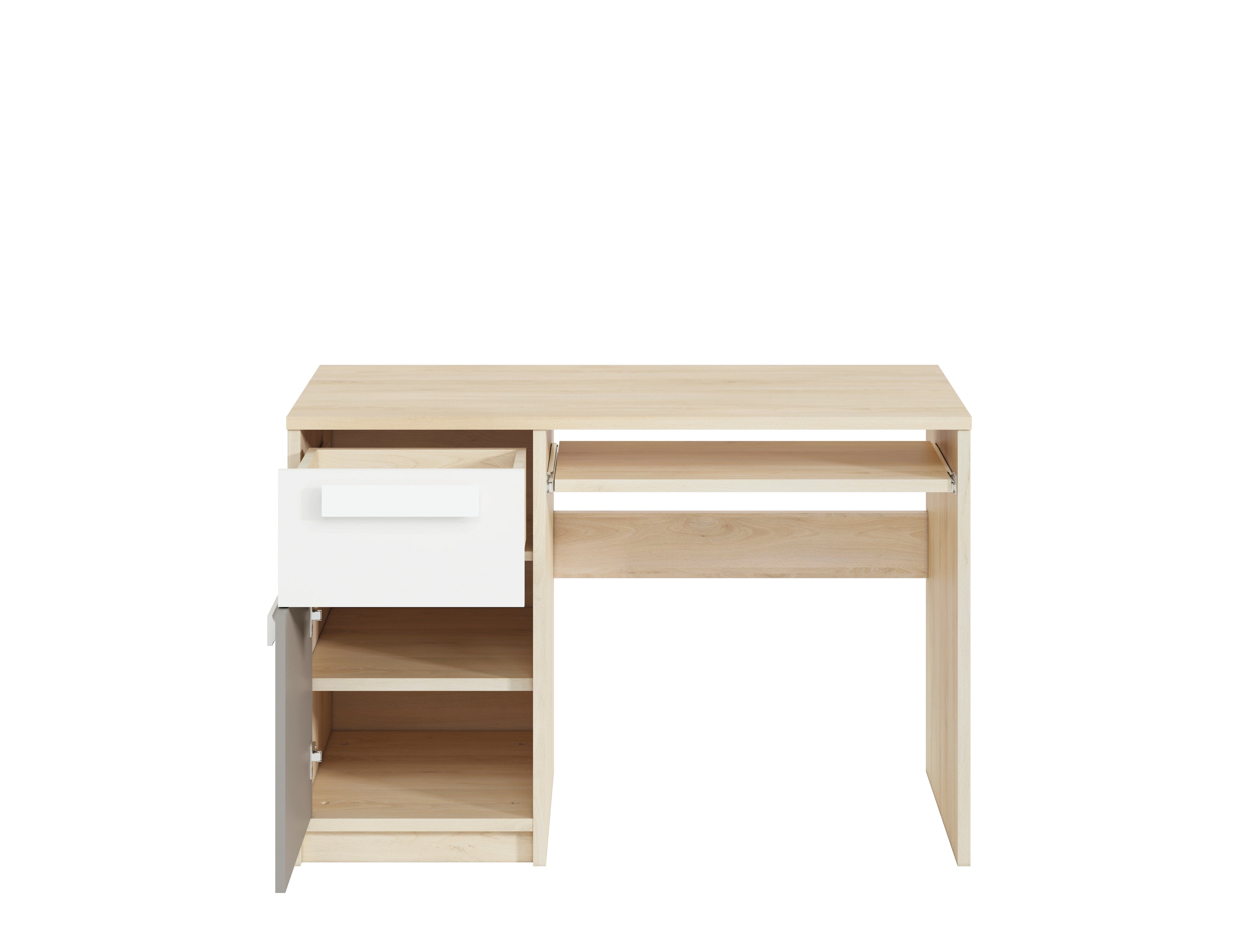 Bureau moderne Hêtre Fjord + Blanc, design élégant avec bordure ABS et finition résistante