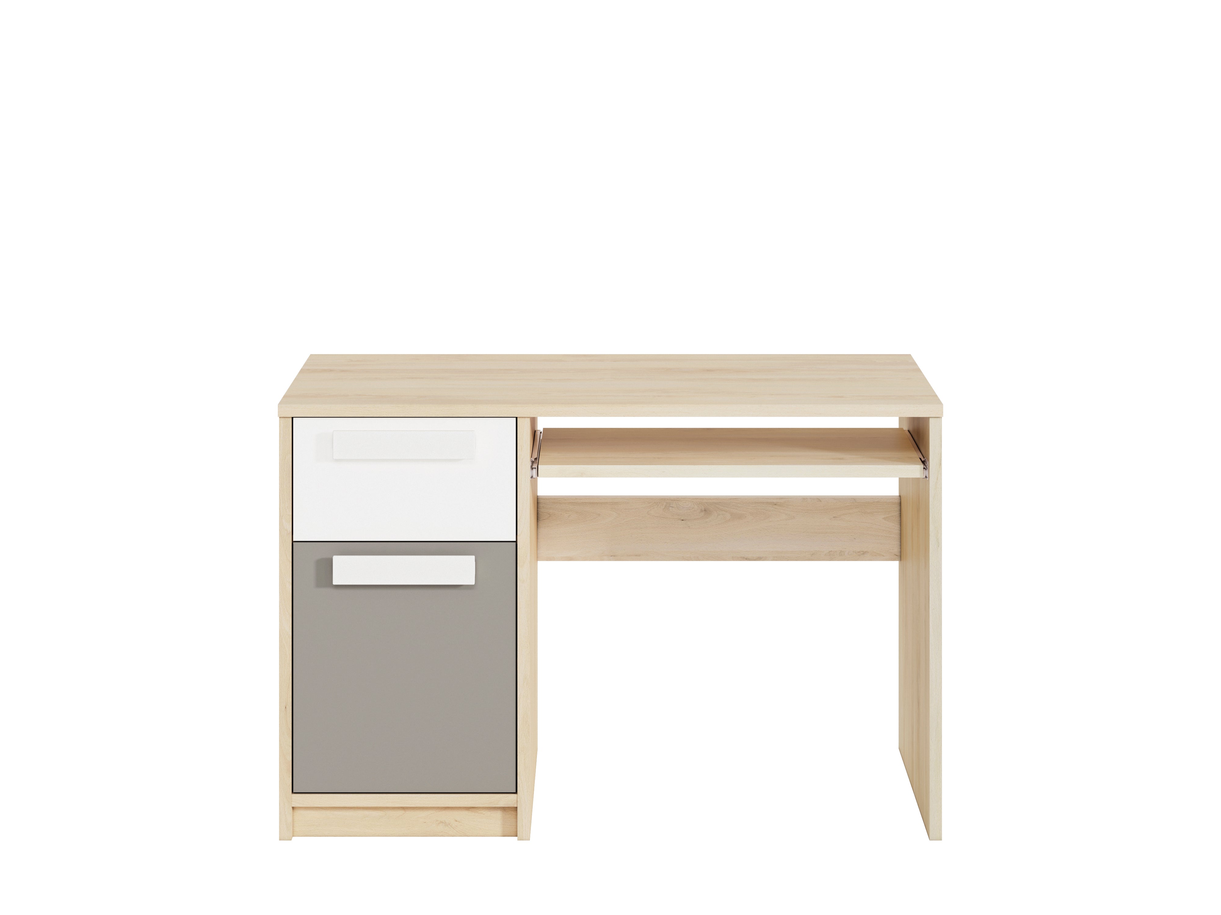 Bureau moderne Hêtre Fjord + Blanc, design élégant avec bordure ABS et finition résistante
