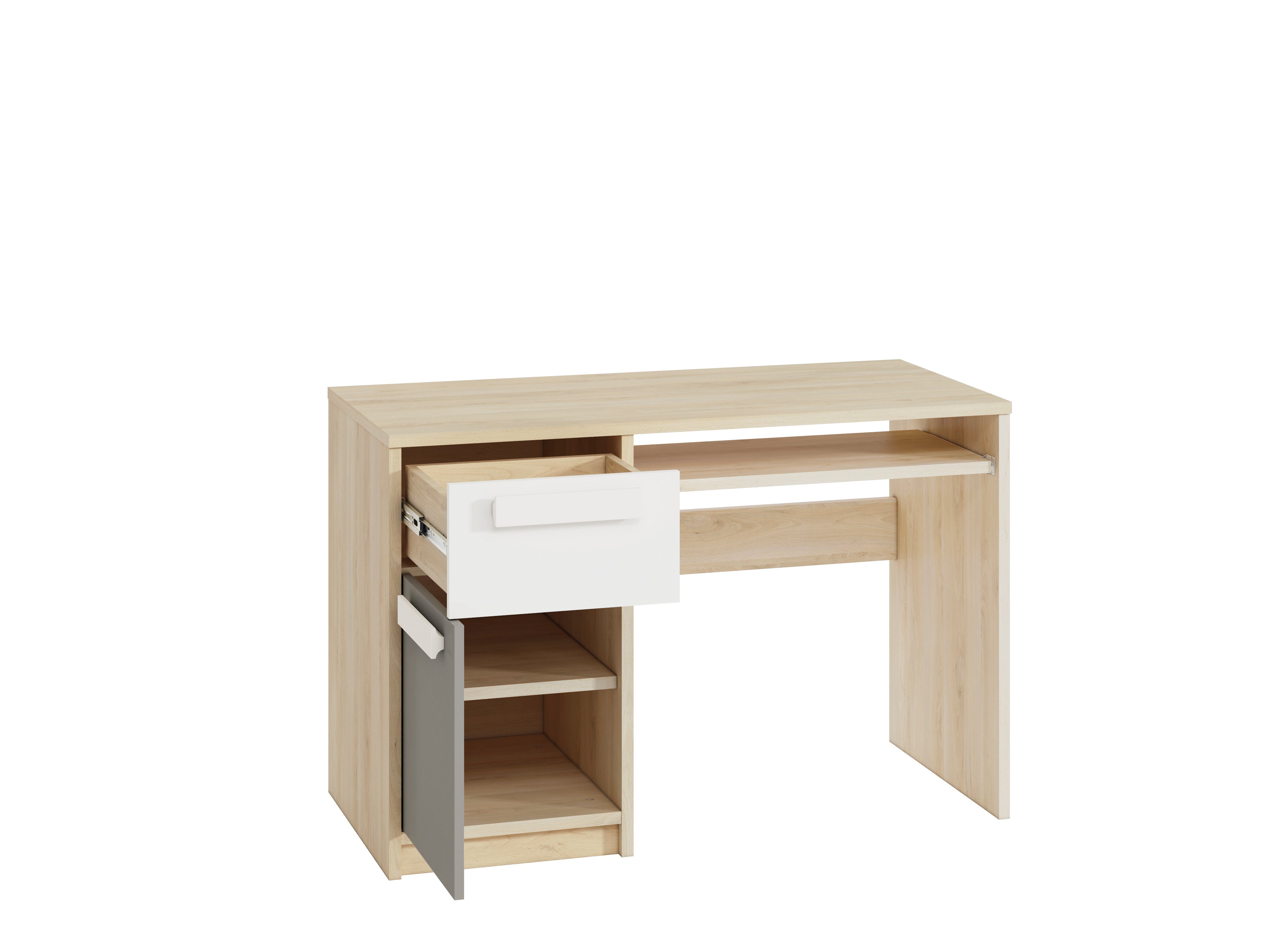 Bureau moderne Hêtre Fjord + Blanc, design élégant avec bordure ABS et finition résistante