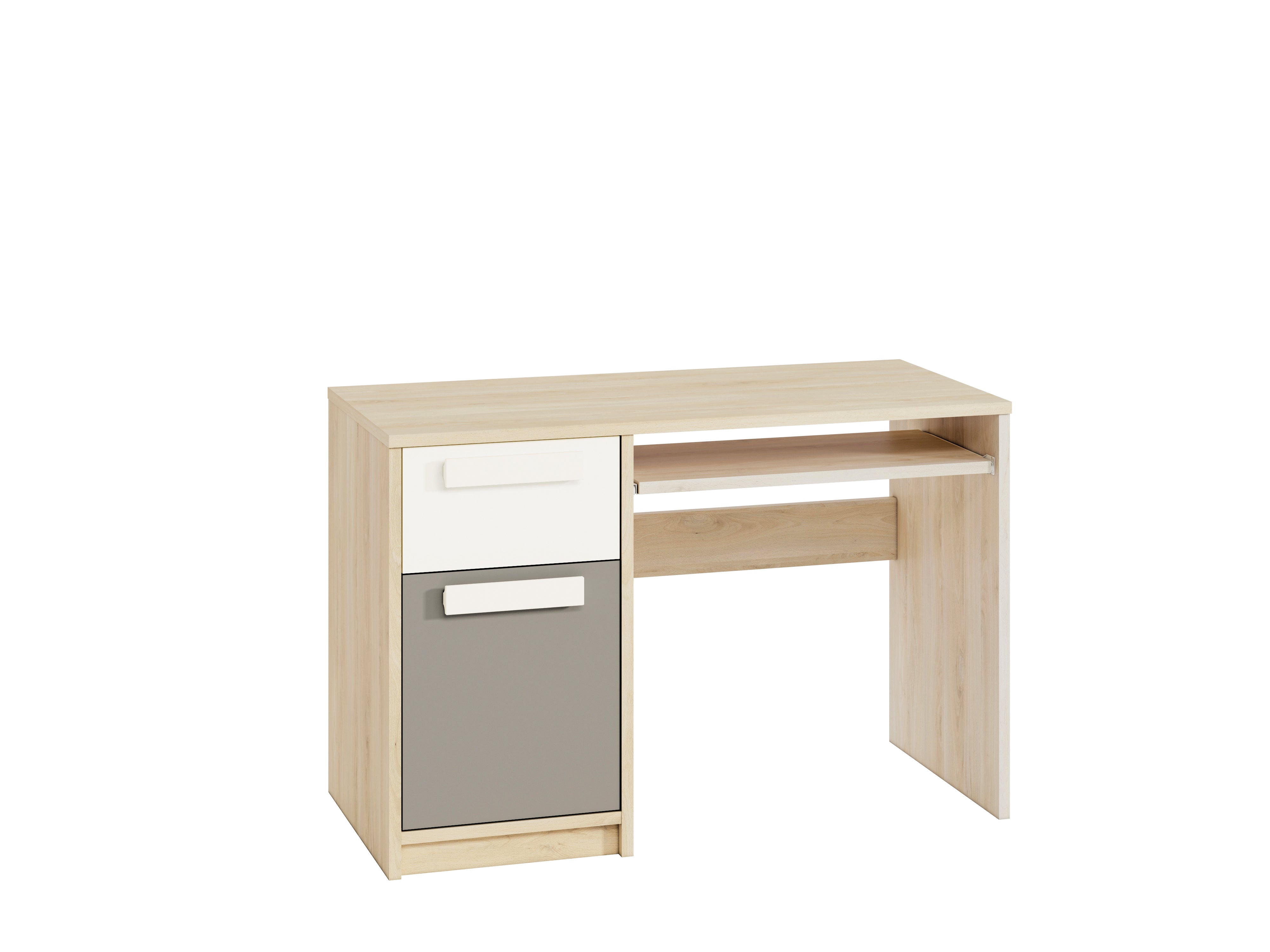 Bureau moderne Hêtre Fjord + Blanc, design élégant avec bordure ABS et finition résistante