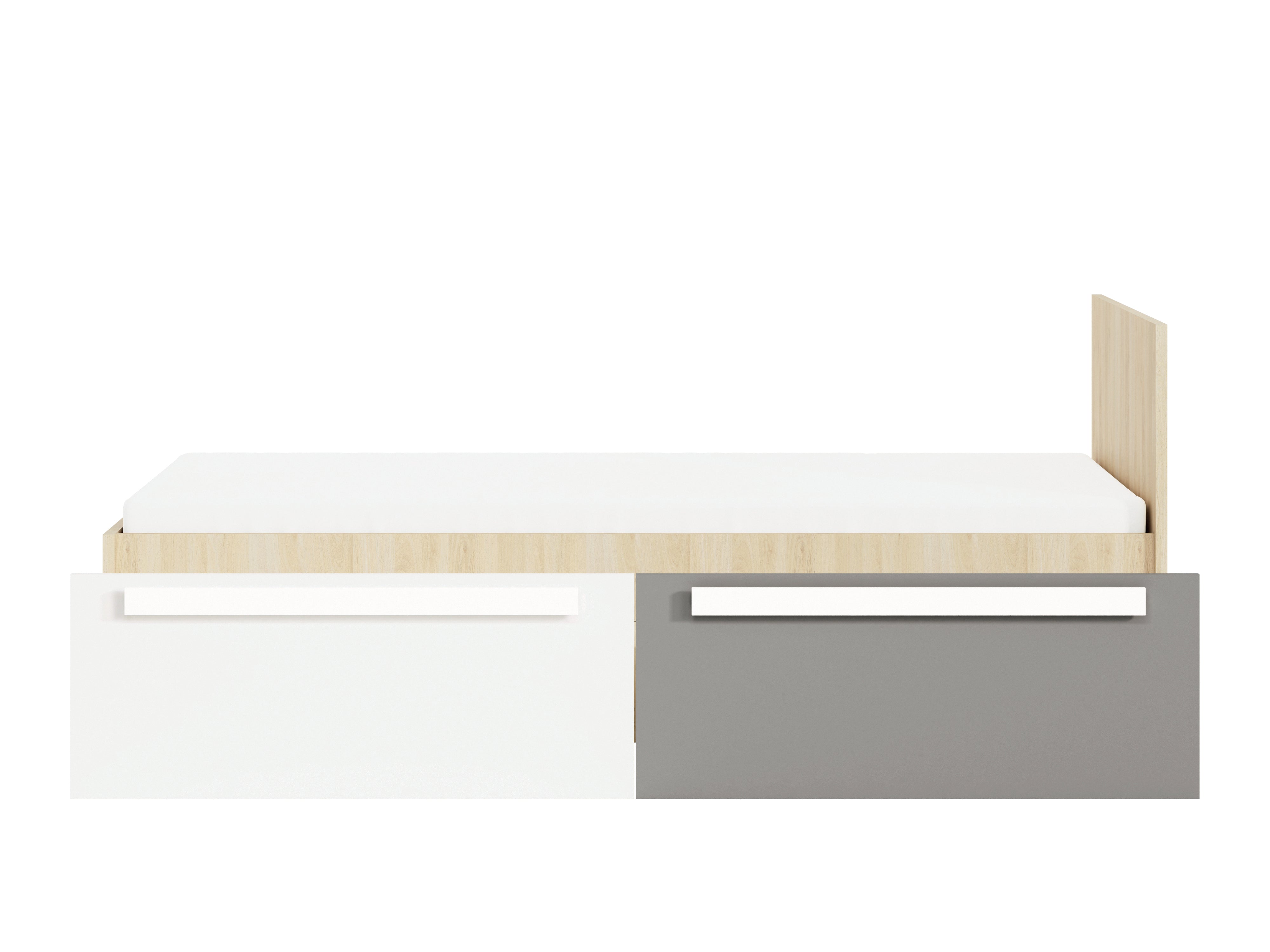 Lit contemporain Hêtre Fjord + Blanc, cadre solide avec bordure ABS et finition résistante