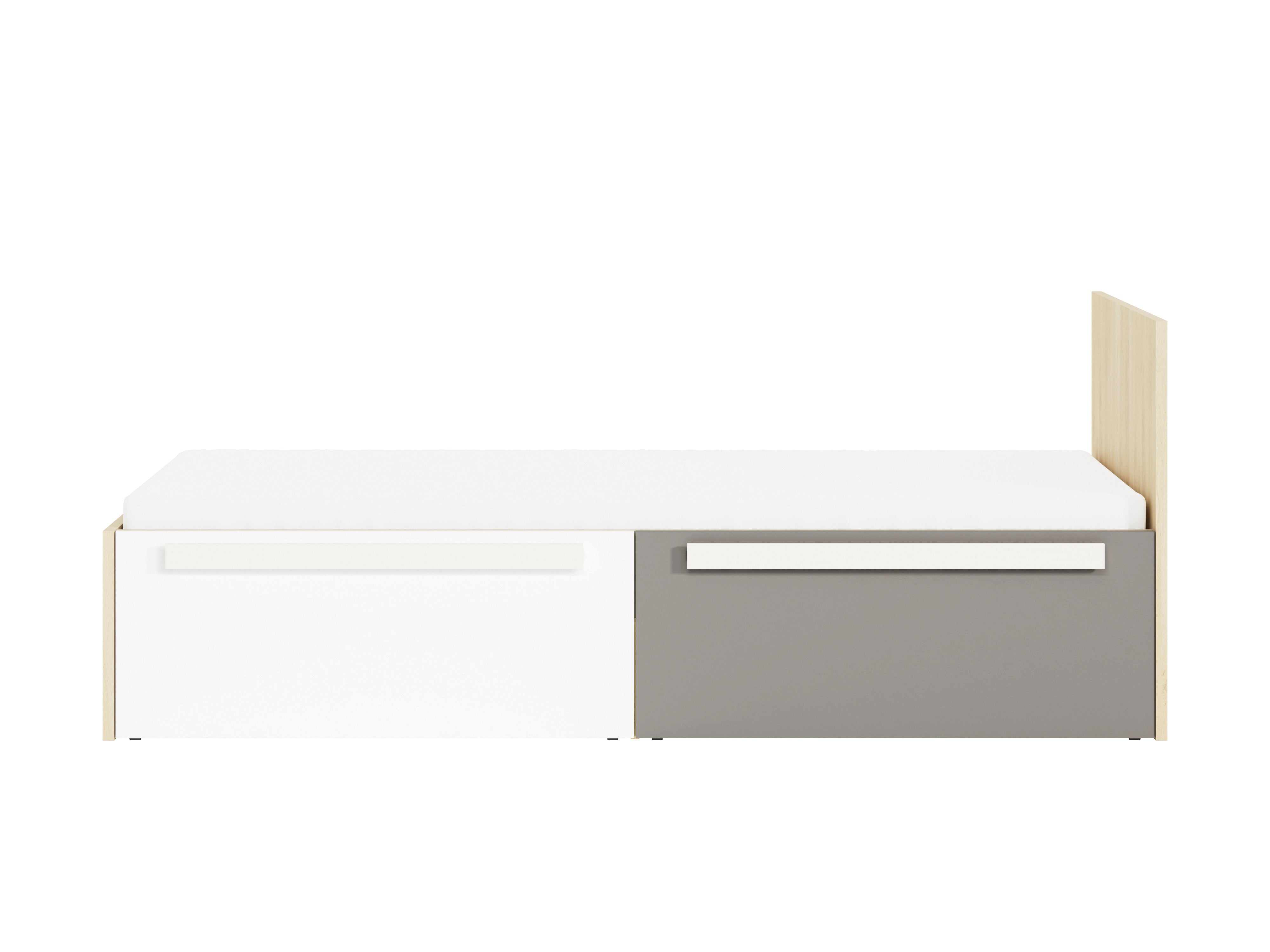 Lit contemporain Hêtre Fjord + Blanc, cadre solide avec bordure ABS et finition résistante