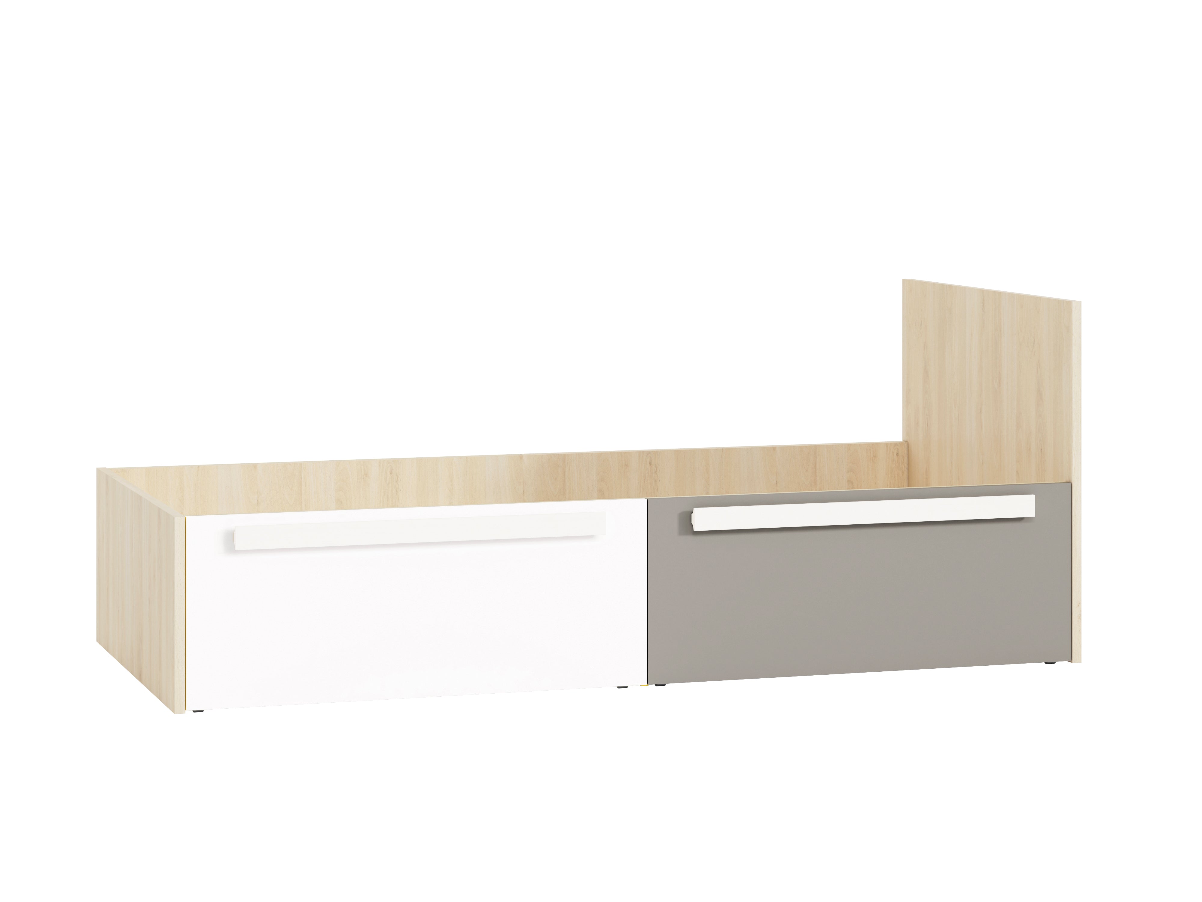 Lit contemporain Hêtre Fjord + Blanc, cadre solide avec bordure ABS et finition résistante
