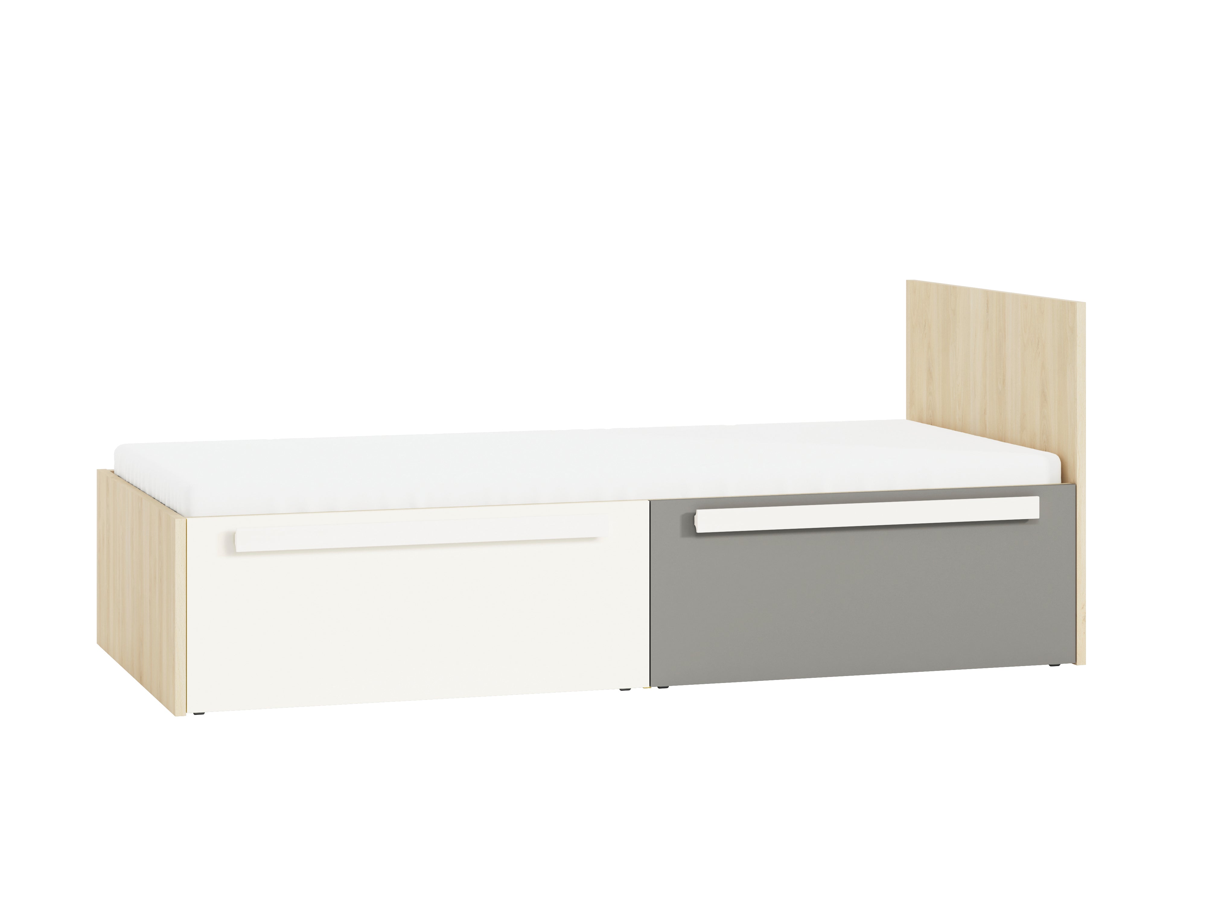 Lit contemporain Hêtre Fjord + Blanc, cadre solide avec bordure ABS et finition résistante