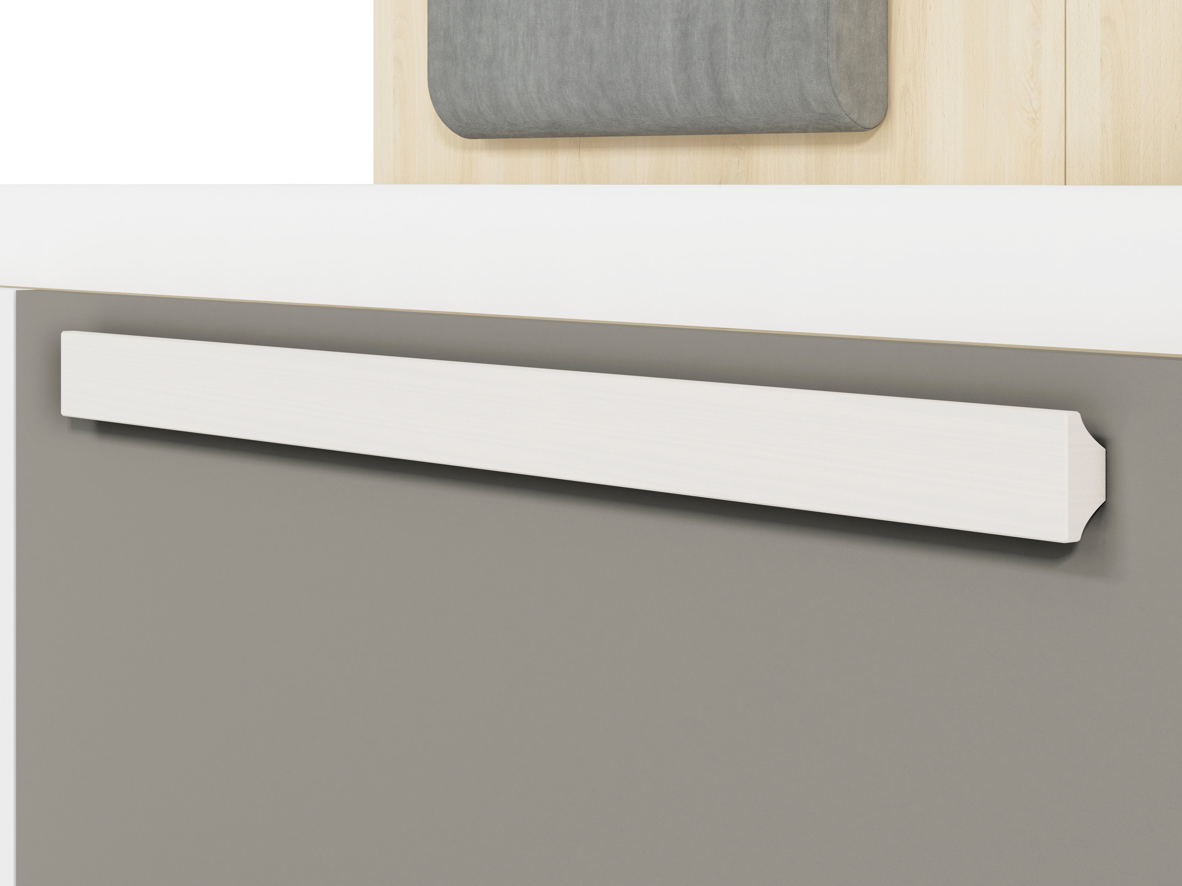 Lit contemporain Hêtre Fjord + Blanc, cadre solide avec bordure ABS et finition résistante