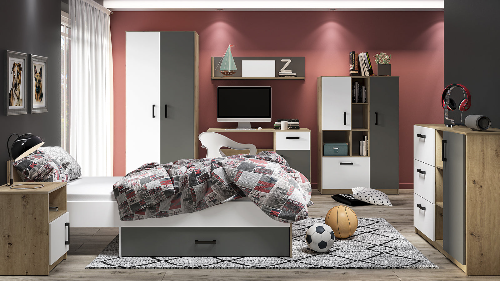 Lit Contemporain avec Structure en Bois et Métal - Confort et Élégance