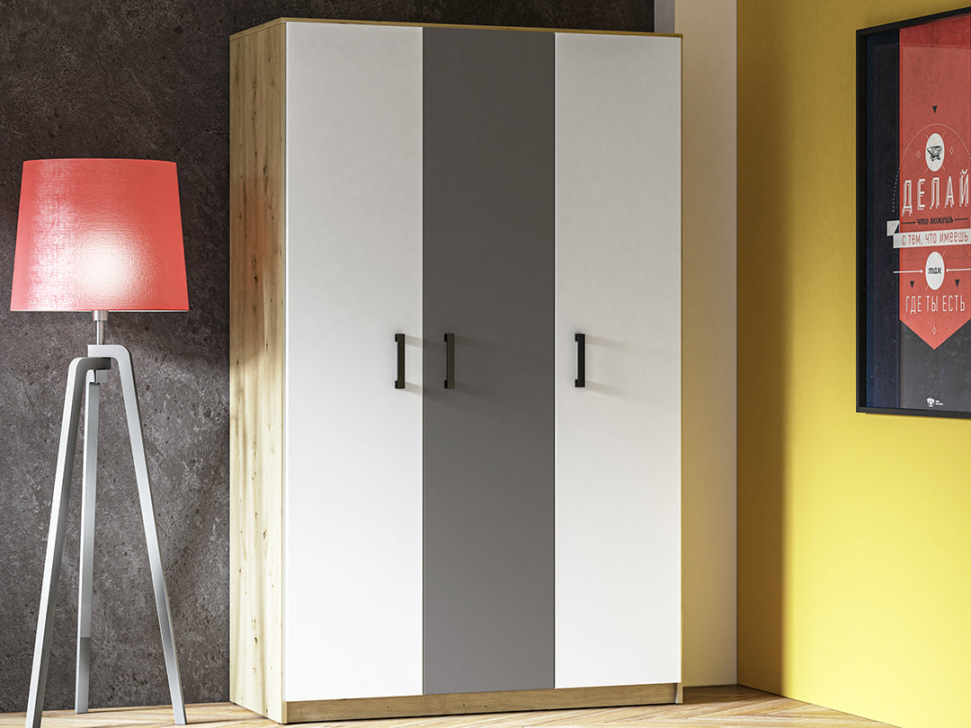 Armoire en Chêne Artisan et MDF Blanc + Anthracite avec Bordure ABS