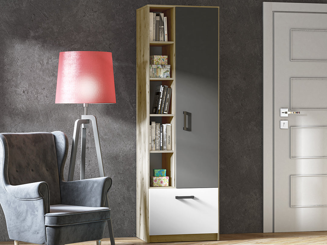 Armoire Moderne en Chêne Artisan et MDF Blanc + Anthracite avec Bordure ABS - Résistante à l'Humidité et aux Rayures