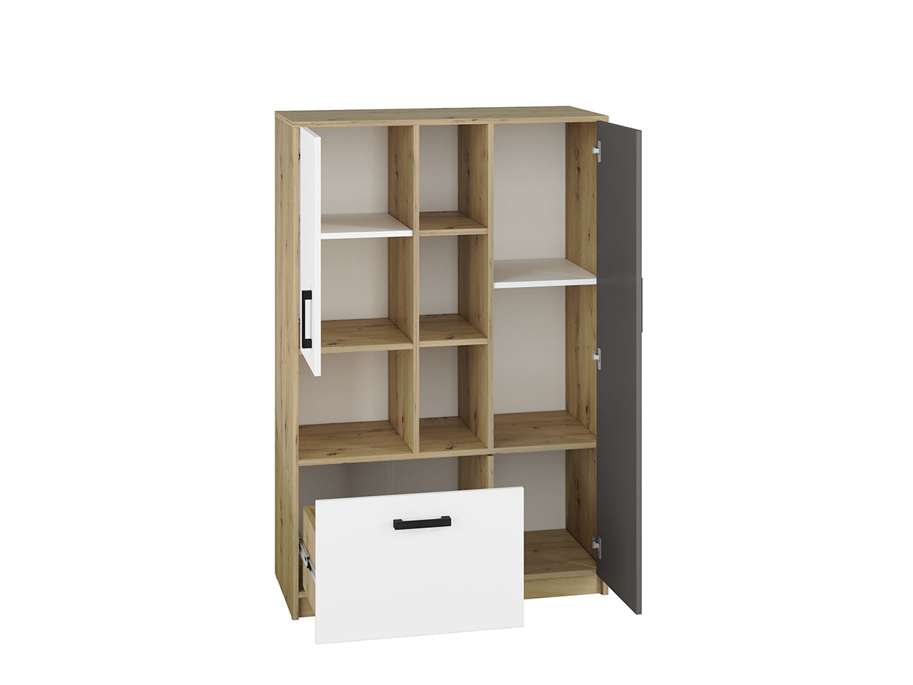 Étagère Murale Moderne en Chêne Artisan et MDF Blanc + Anthracite avec Bordure ABS