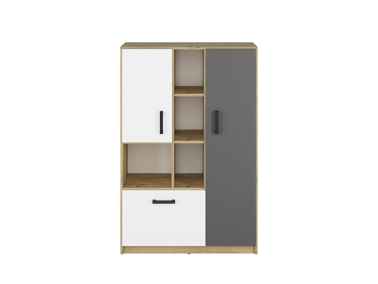 Étagère Murale Moderne en Chêne Artisan et MDF Blanc + Anthracite avec Bordure ABS