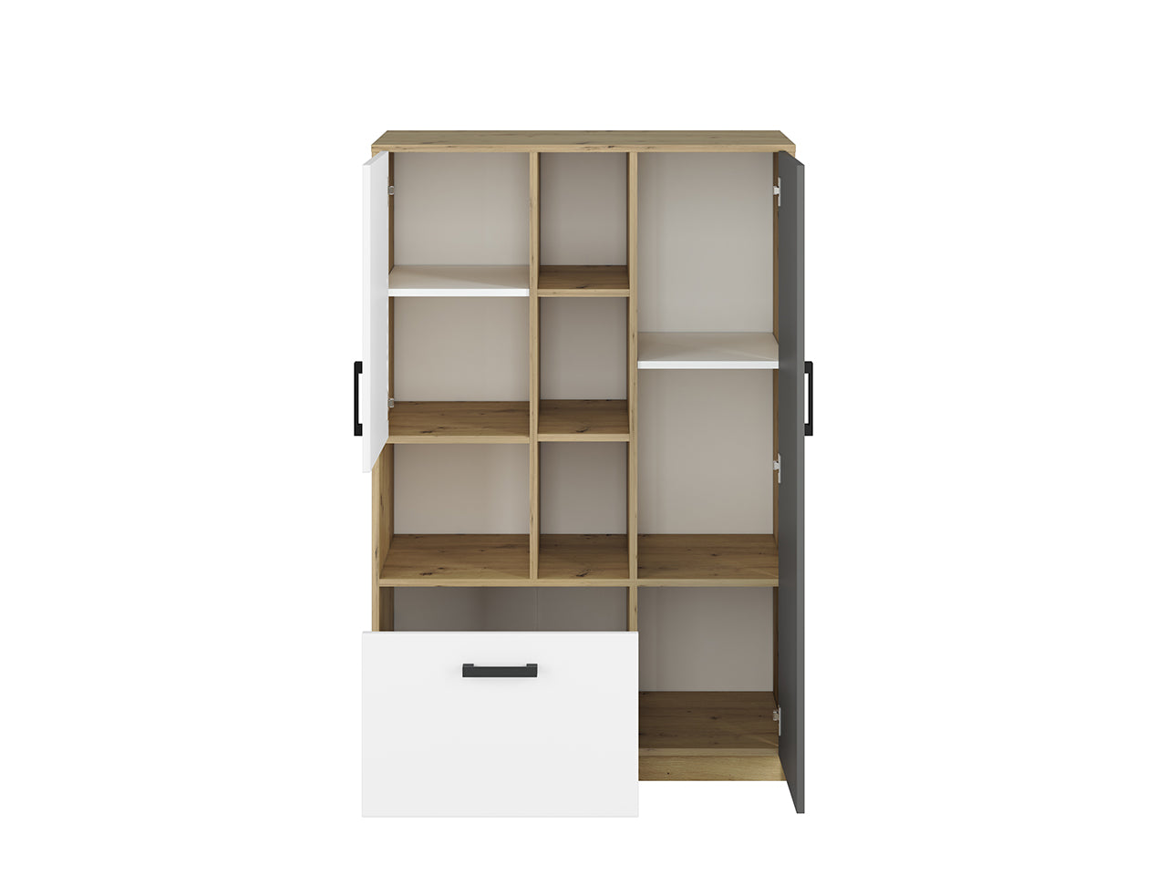 Étagère Murale Moderne en Chêne Artisan et MDF Blanc + Anthracite avec Bordure ABS