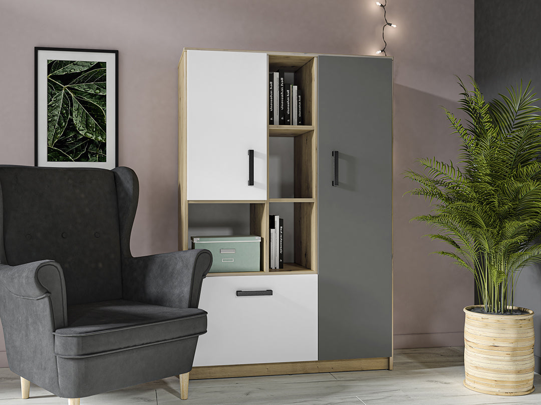 Étagère Murale Moderne en Chêne Artisan et MDF Blanc + Anthracite avec Bordure ABS