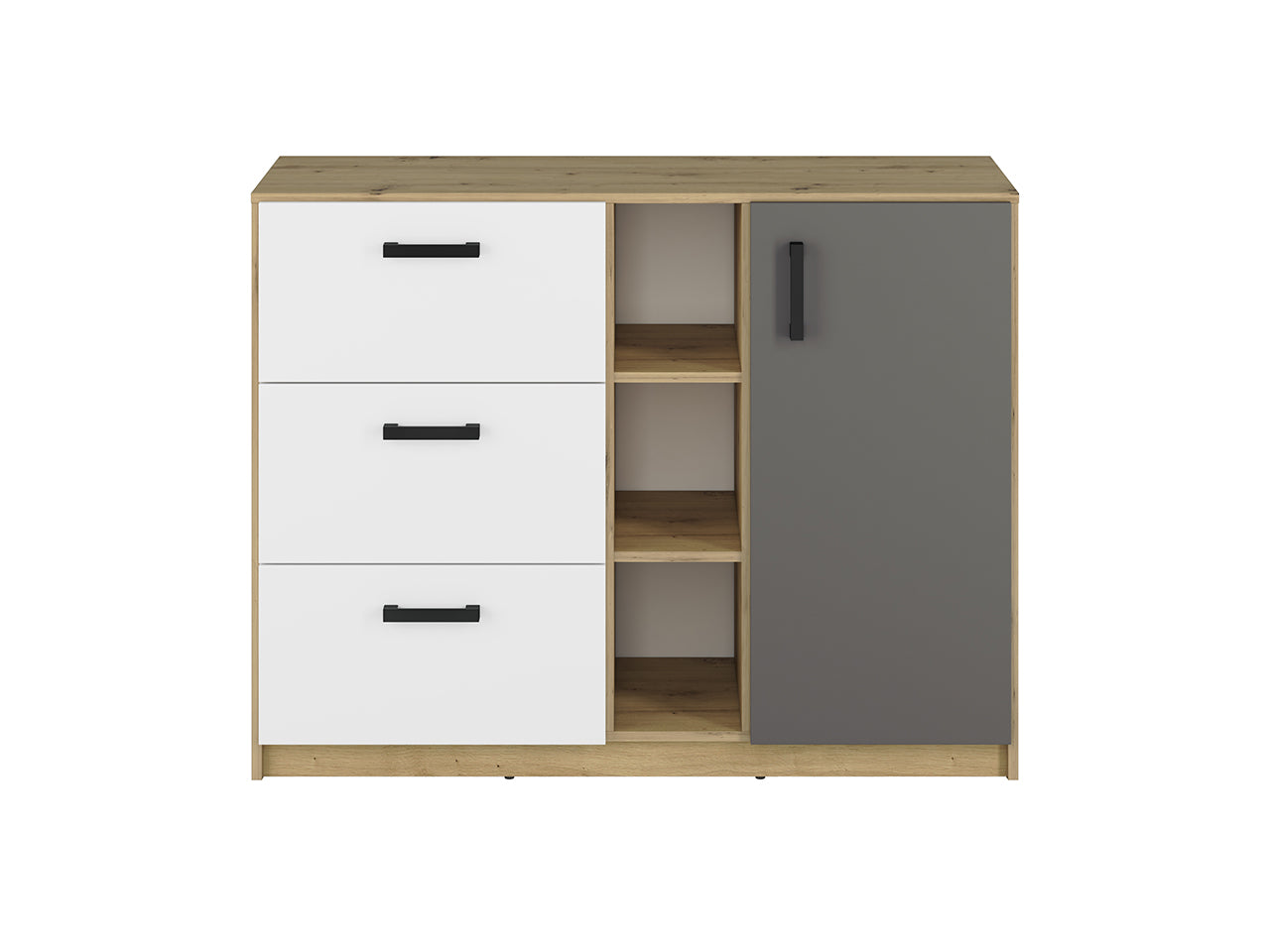 Buffet Moderne en Chêne Artisan et MDF Blanc + Anthracite avec Bordures ABS
