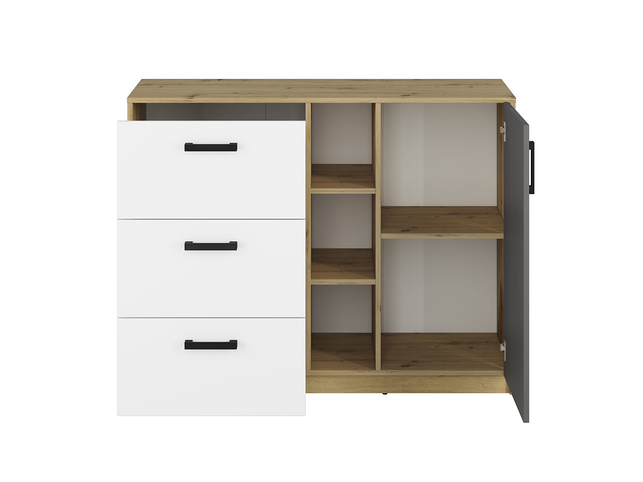 Buffet Moderne en Chêne Artisan et MDF Blanc + Anthracite avec Bordures ABS