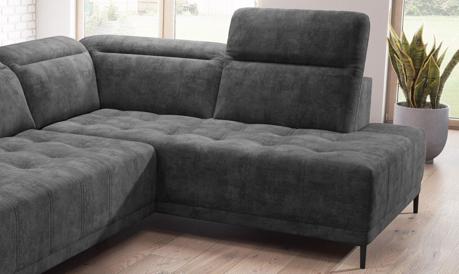 Canapé d'Angle Compact – Confort Personnalisé avec Appuis-tête réglables et profondeur d'assise modulable électriquement