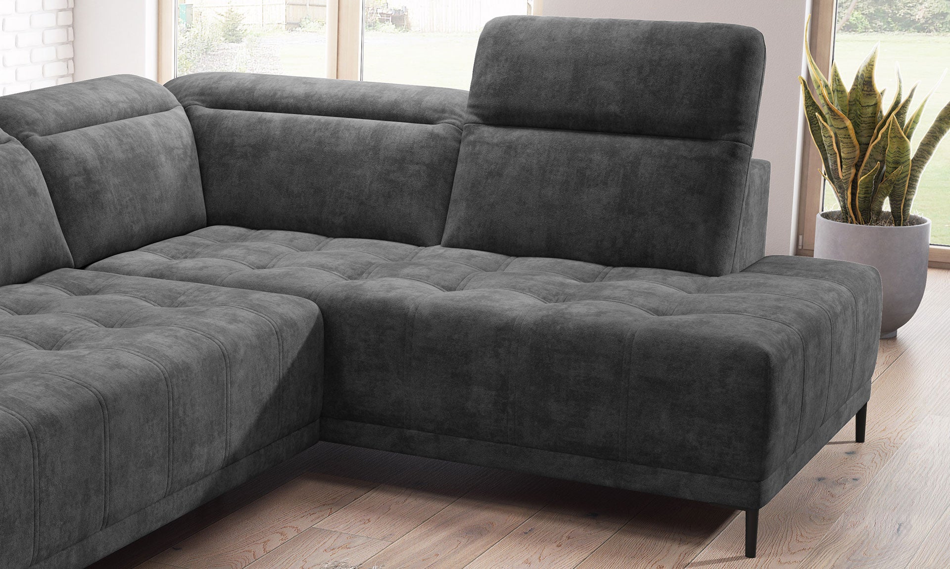 Canapé d'Angle Compact – Confort Personnalisé avec Appuis-tête réglables et profondeur d'assise modulable électriquement