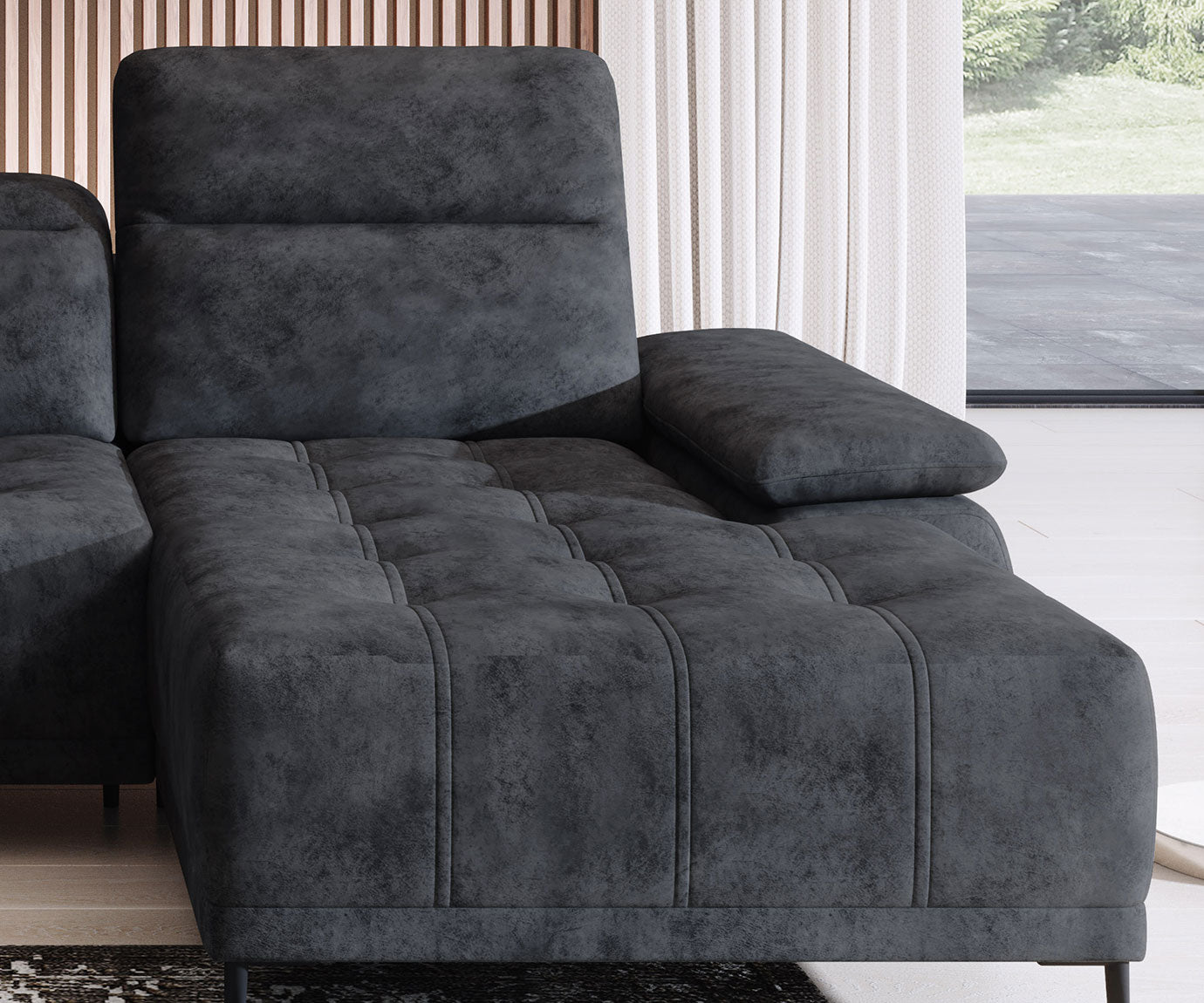 Canapé d'Angle Compact – Confort Personnalisé avec Appuis-tête réglables et profondeur d'assise modulable électriquement
