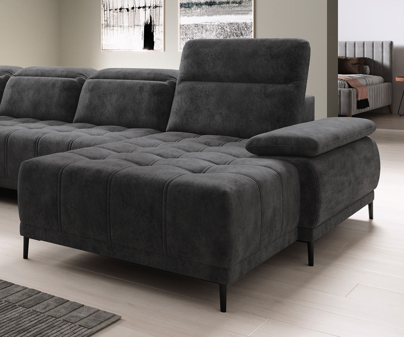 Canapé d'Angle Compact – Confort Personnalisé avec Appuis-tête réglables et profondeur d'assise modulable électriquement